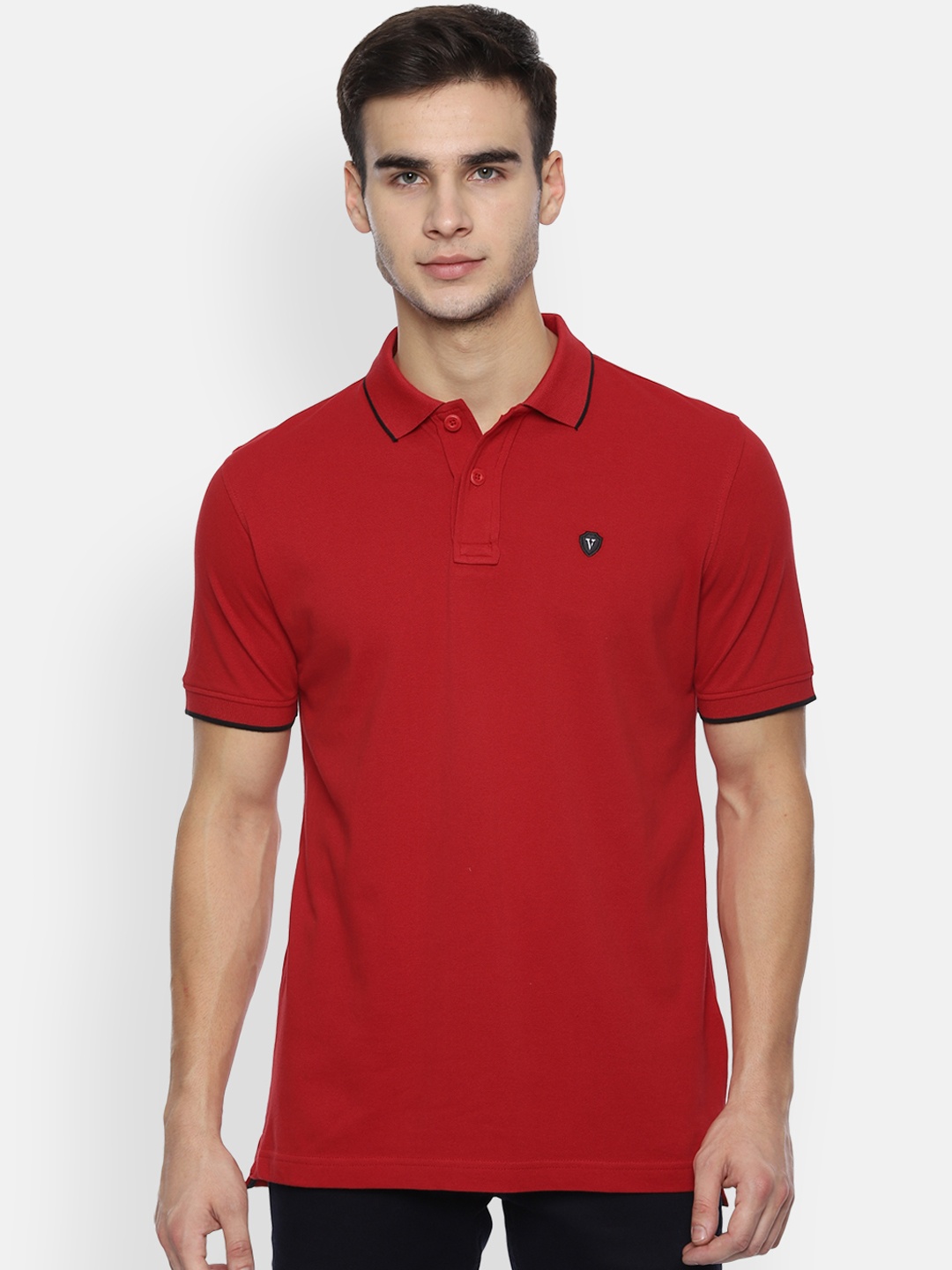 

Van Heusen Sport Men Red Solid Polo Collar Pure Cotton T-shirt