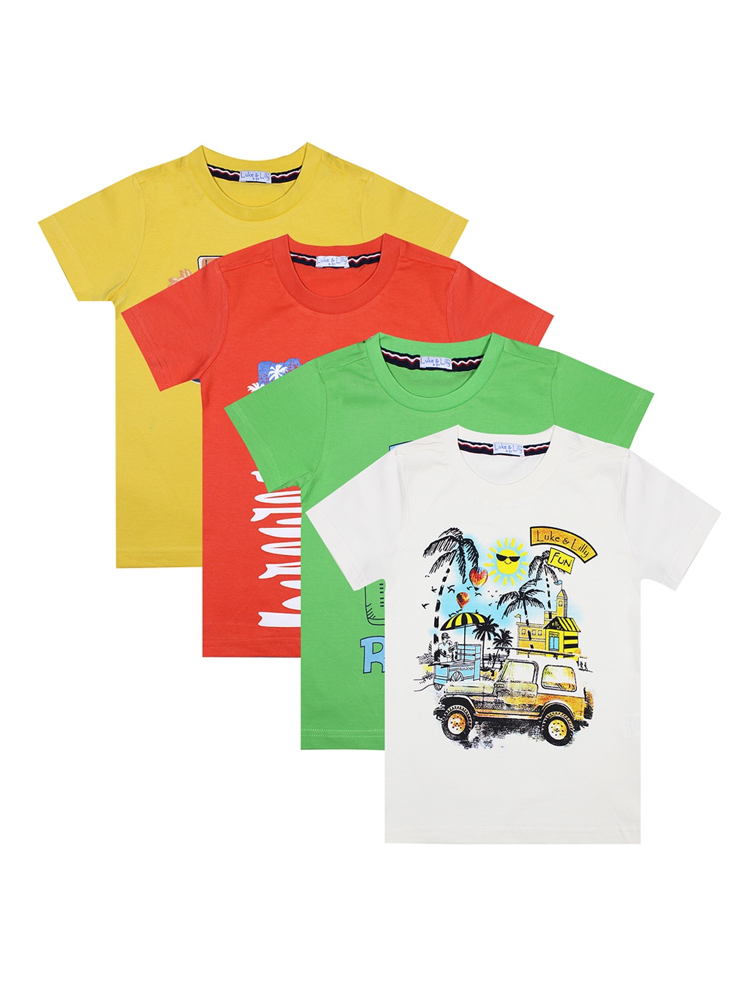 

Luke & Lilly Boys Pack of 4 Multicoloured Printed Round Neck T-shirts, Multi