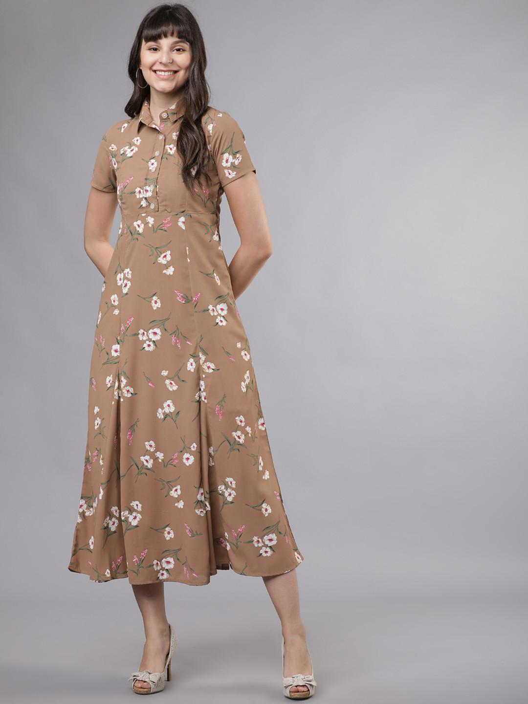 

Tokyo Talkies Women Beige Printed Shirt Dress