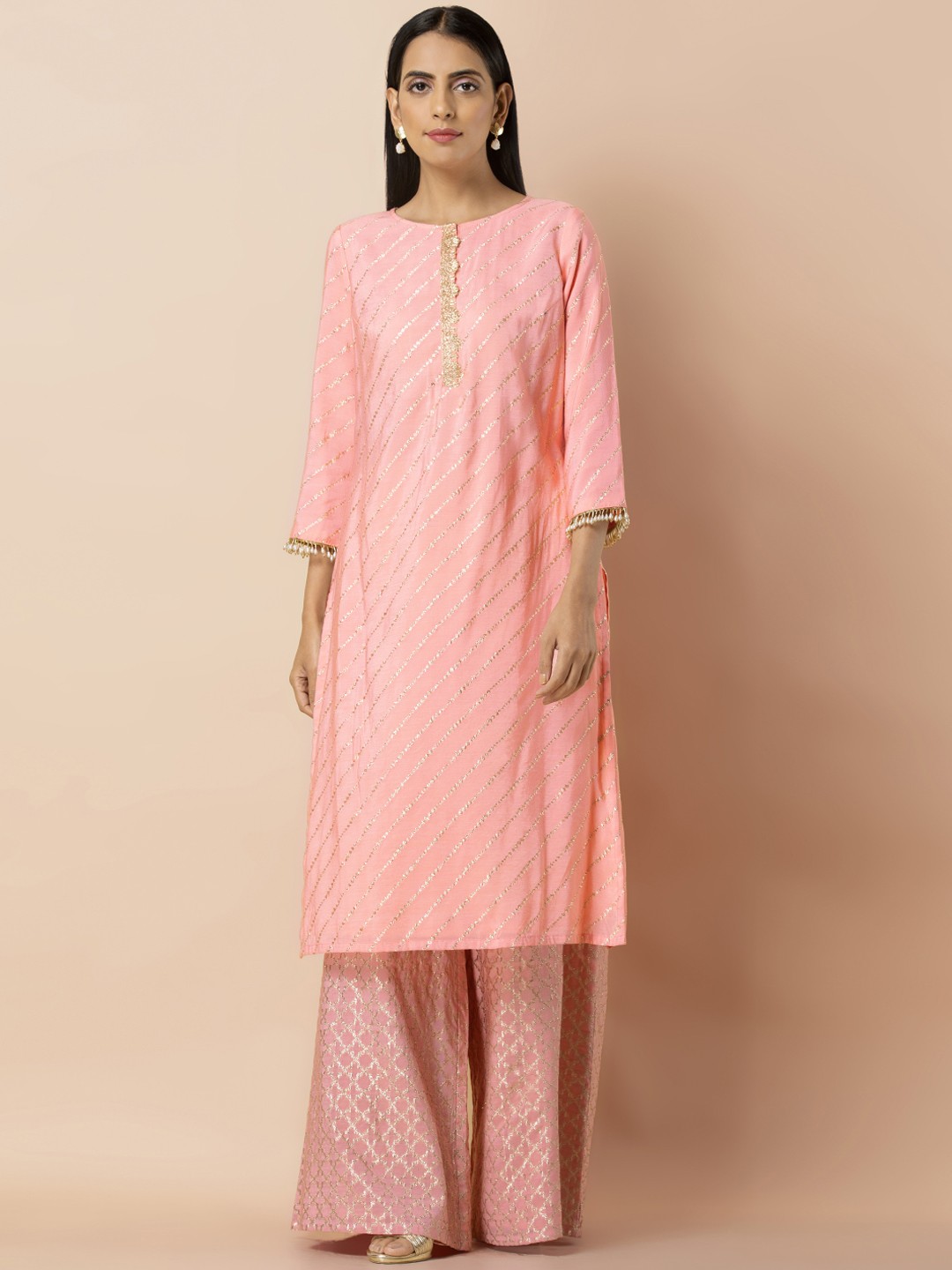 

INDYA Women Pink & Golden Embellished Kurta