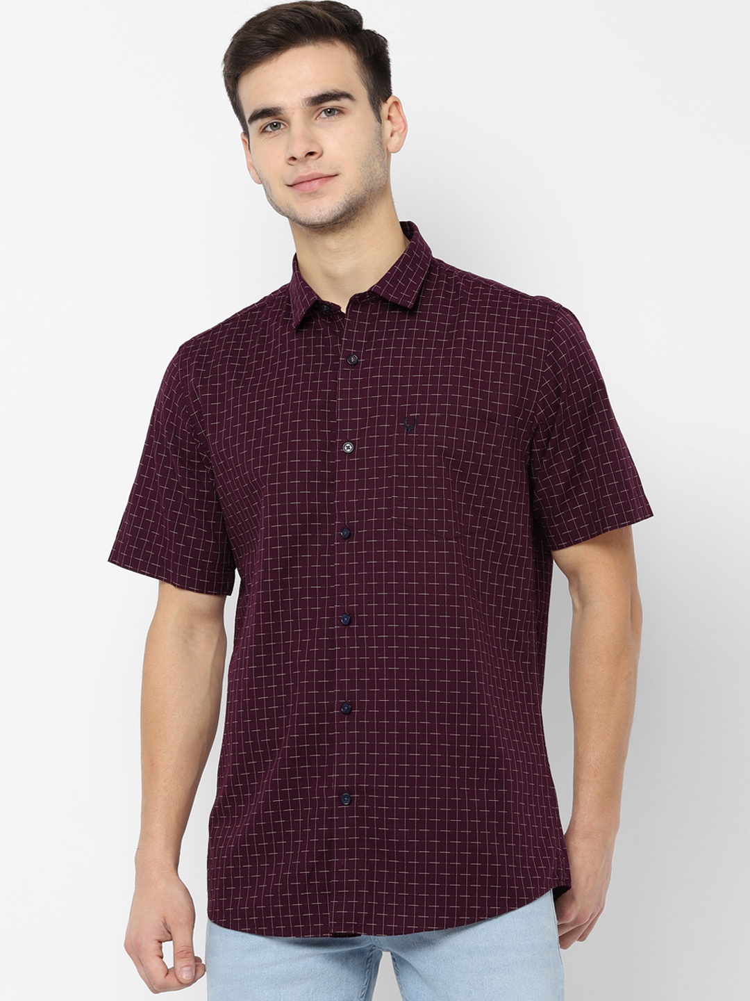Allen Solly Men Purple & White Slim Fit Checked Casual Shirt