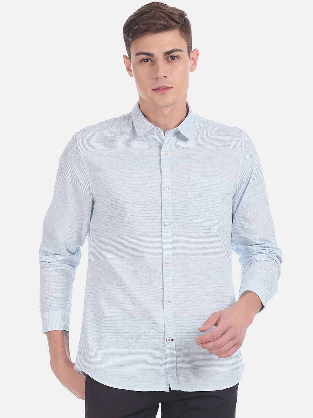

Ruggers Men Blue Regular Fit Striped Casual Shirt