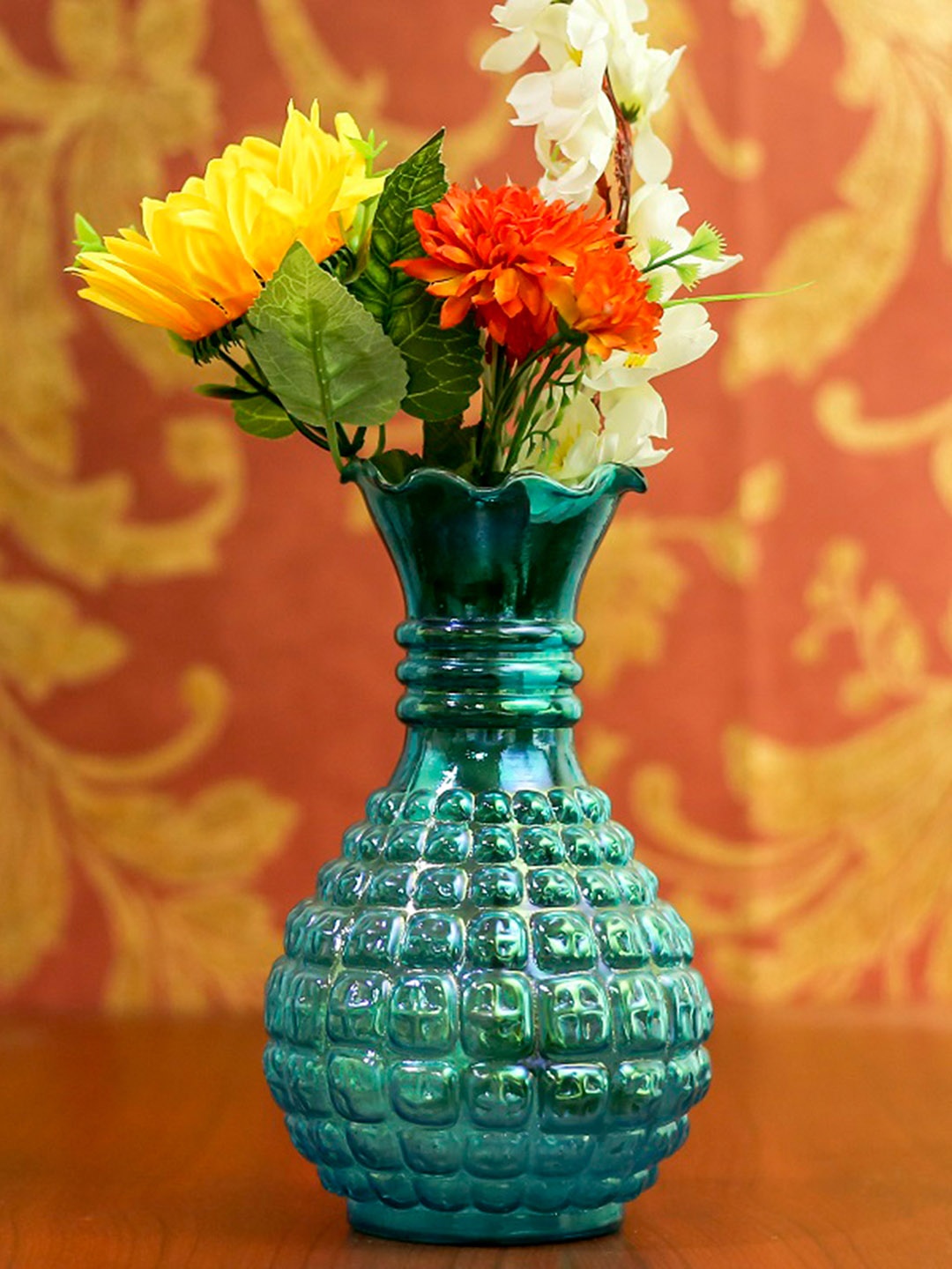 

Homesake Turquoise Blue Textured Classic Cubist Lush Flower Vase