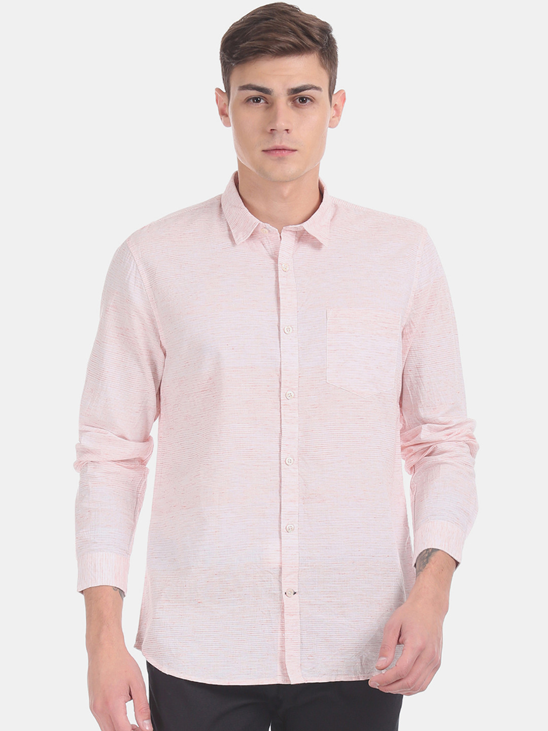 

Ruggers Men Orange Regular Fit Striped Casual Shirt