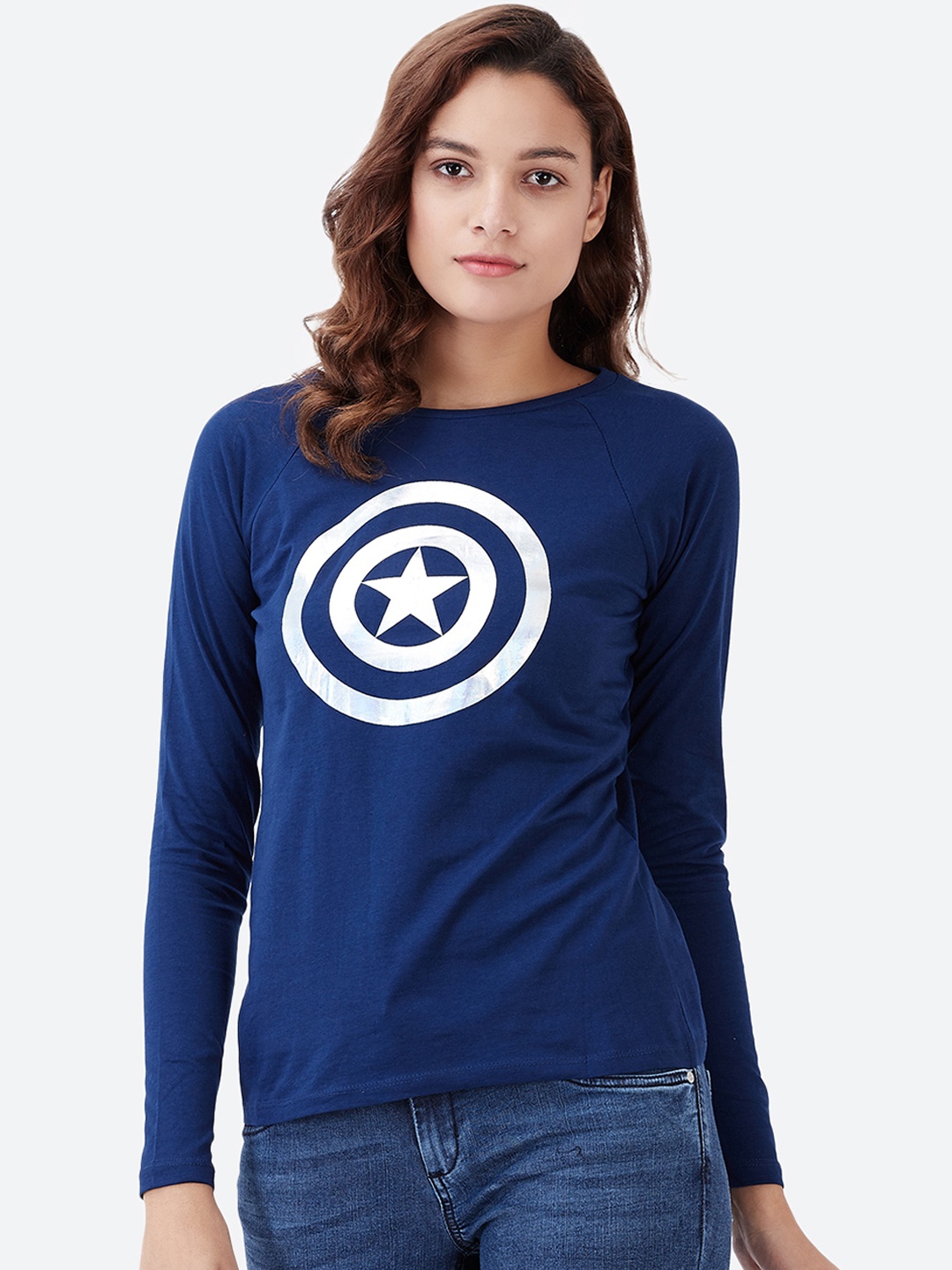 

Free Authority Captain America Featured Navy Tshirt for Women, Navy blue
