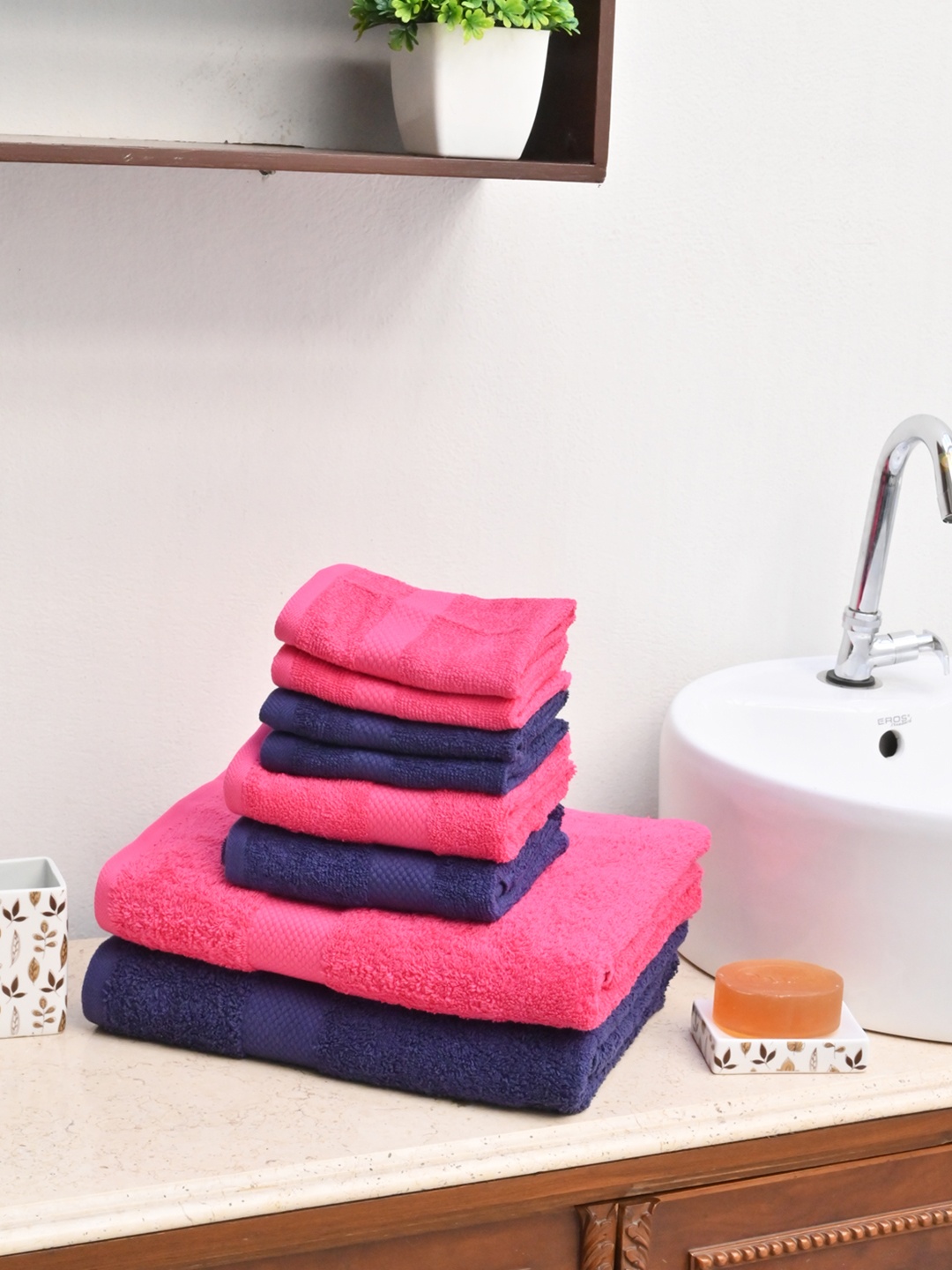 

Avira Home Unisex Pack of 8 Solid 500 GSM Towel Set, Navy blue