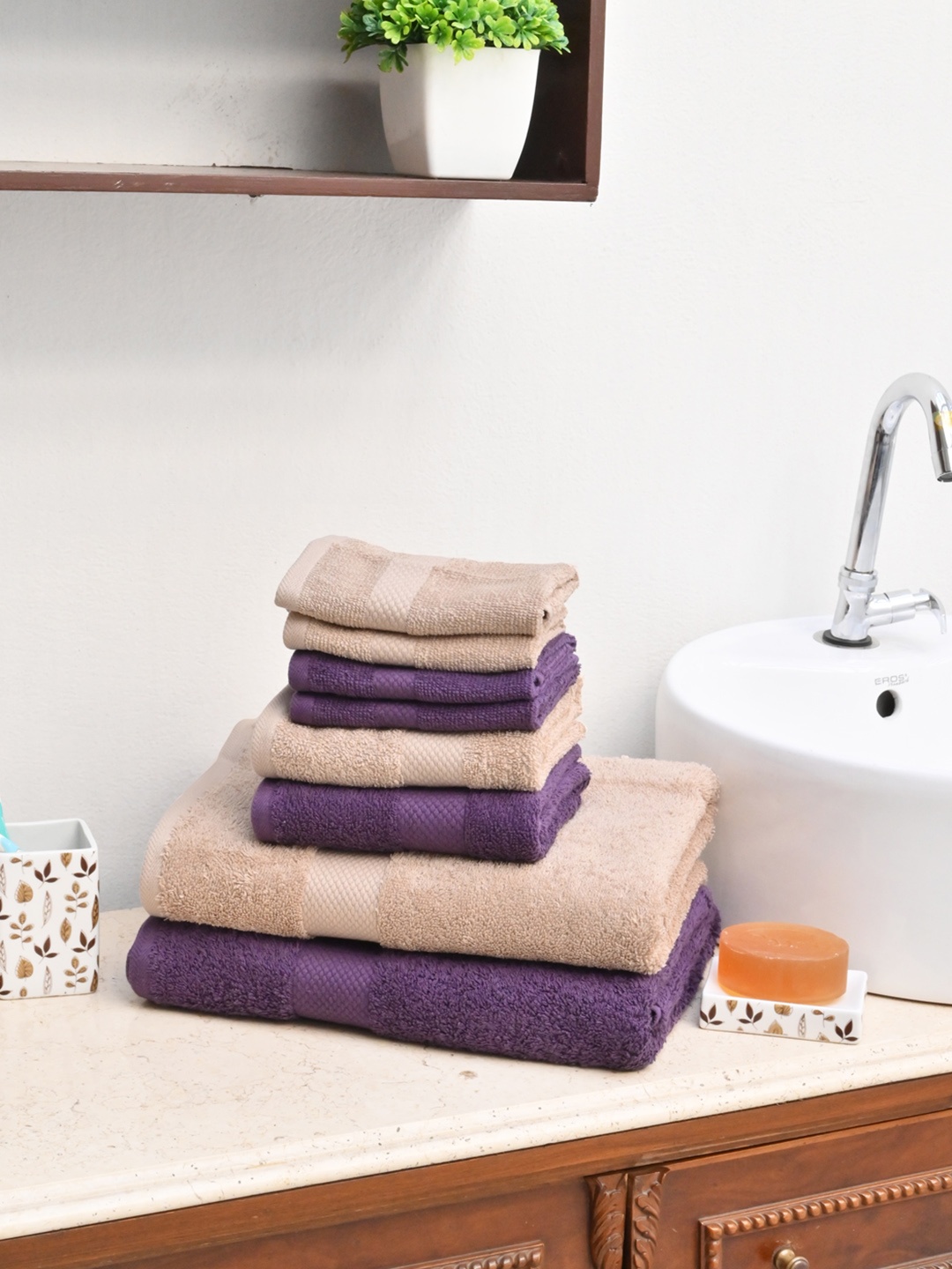 

Avira Home Unisex Set of 8 Solid 500 GSM Towel Set, Beige