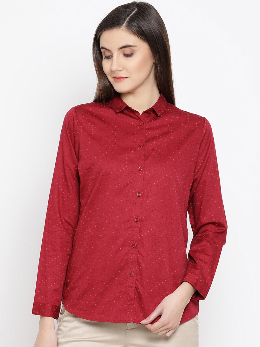 

Crimsoune Club Women Red Standard Slim Fit Printed Casual Shirt
