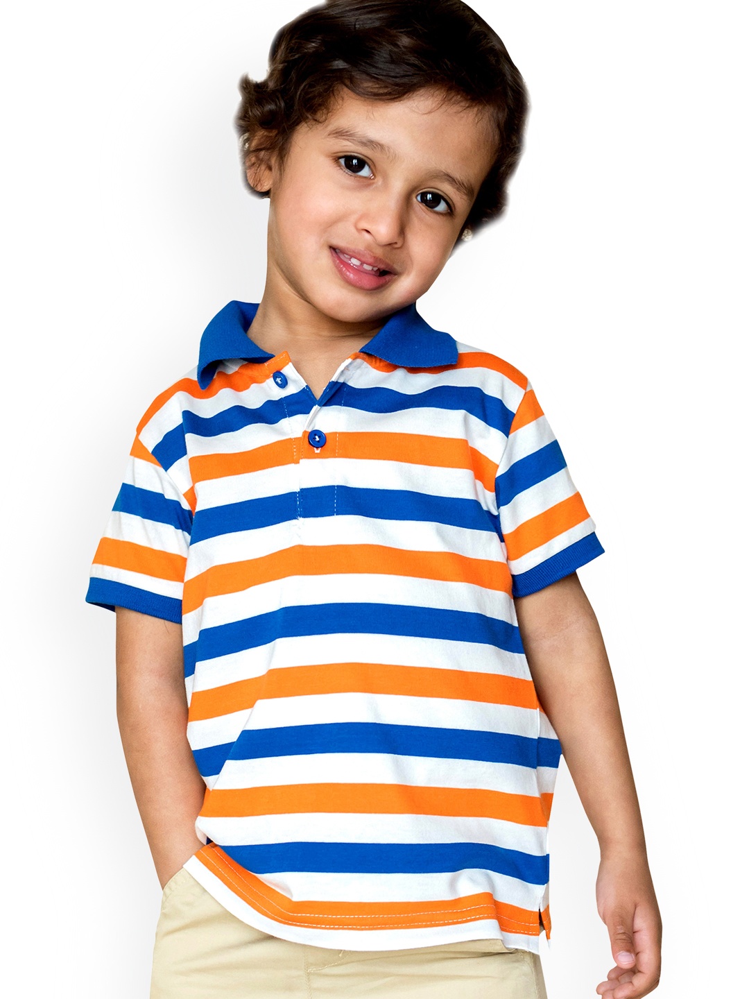 

Campana Boys White & Blue Striped Polo Collar T-shirt