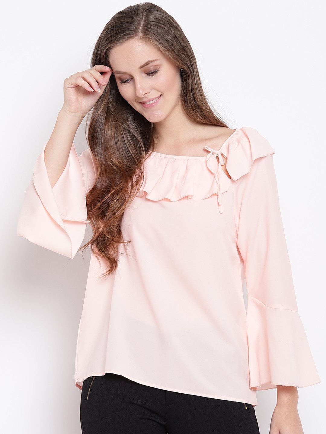 

RIVI Women Peach-Coloured Solid Top