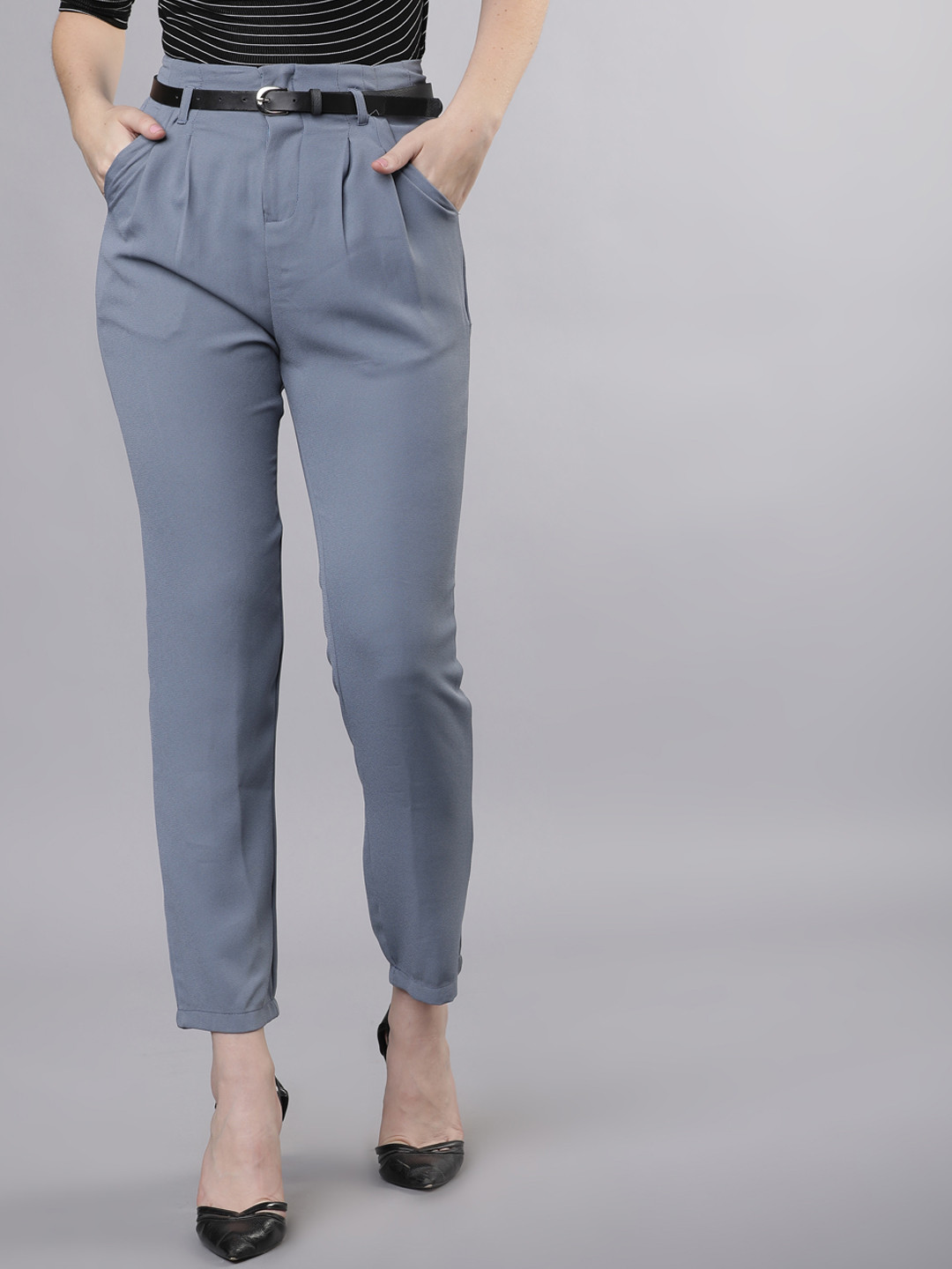 

Tokyo Talkies Women Grey Regular Fit Solid Peg Trousers