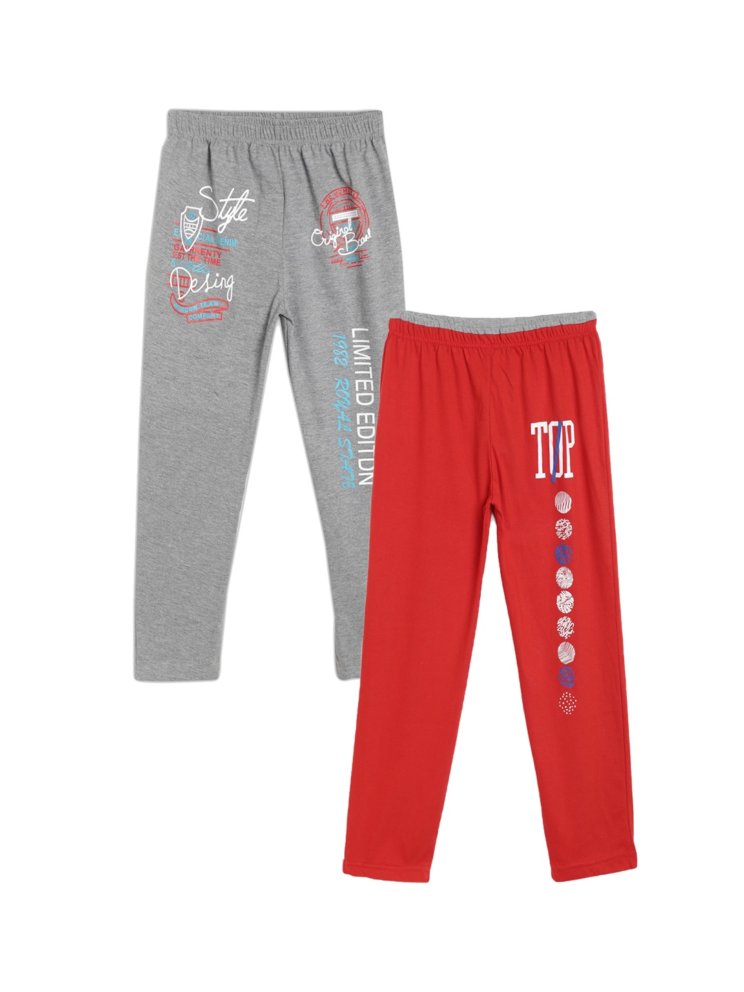 

SWEET ANGEL Girls Pack of 2 Printed Straight-Fit Track Pants, Grey melange