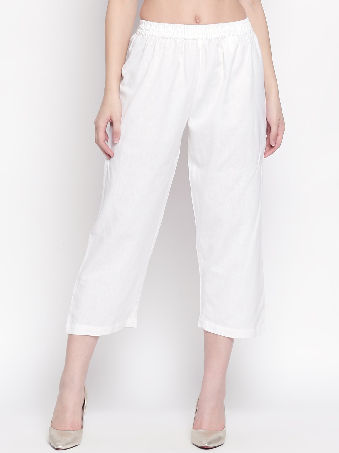 

RANGMANCH BY PANTALOONS Women White Regular Fit Solid Regular Trousers