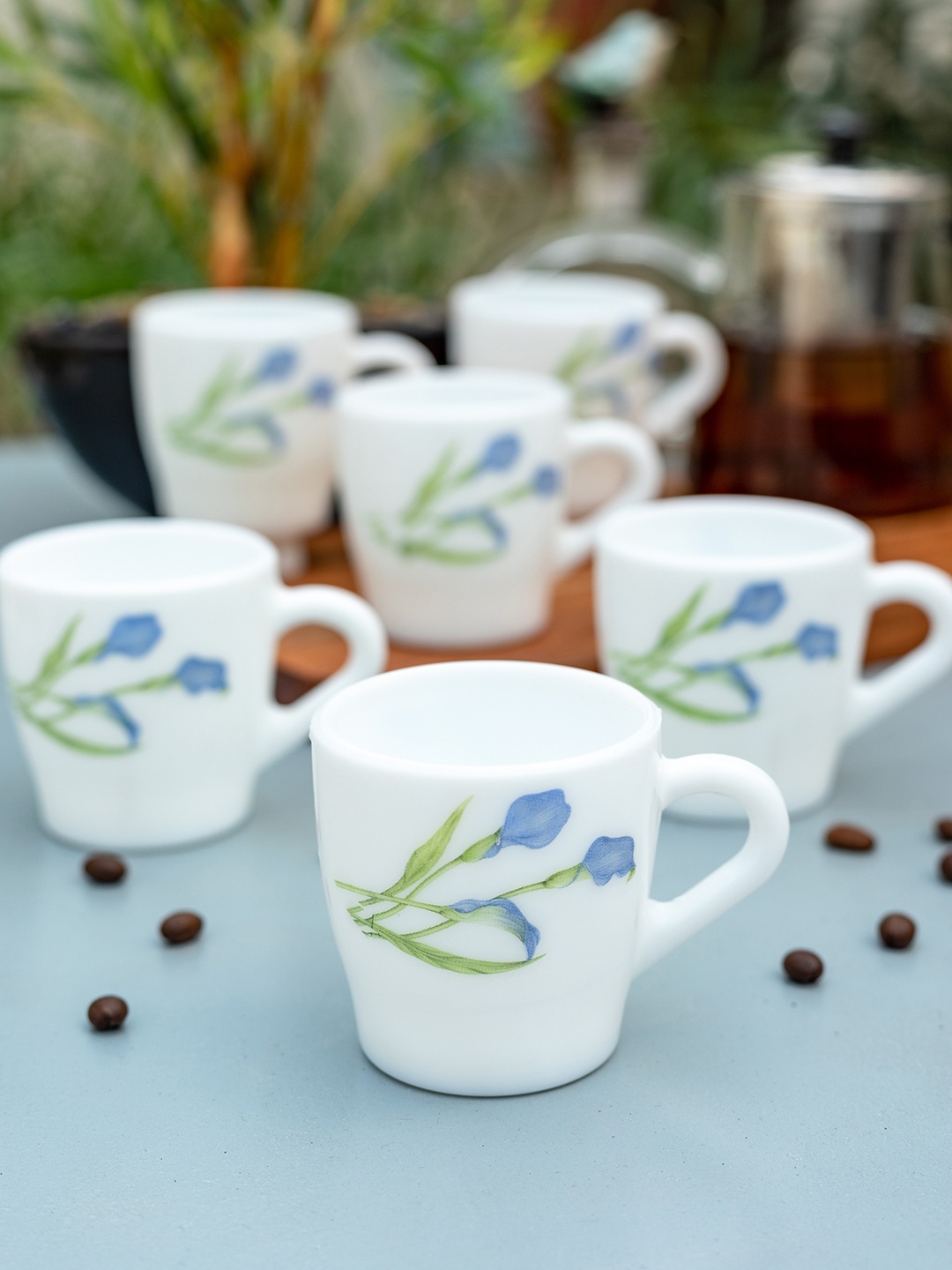 

Laopala Set of 6 White Printed Opalware Tea Coffee Mugs