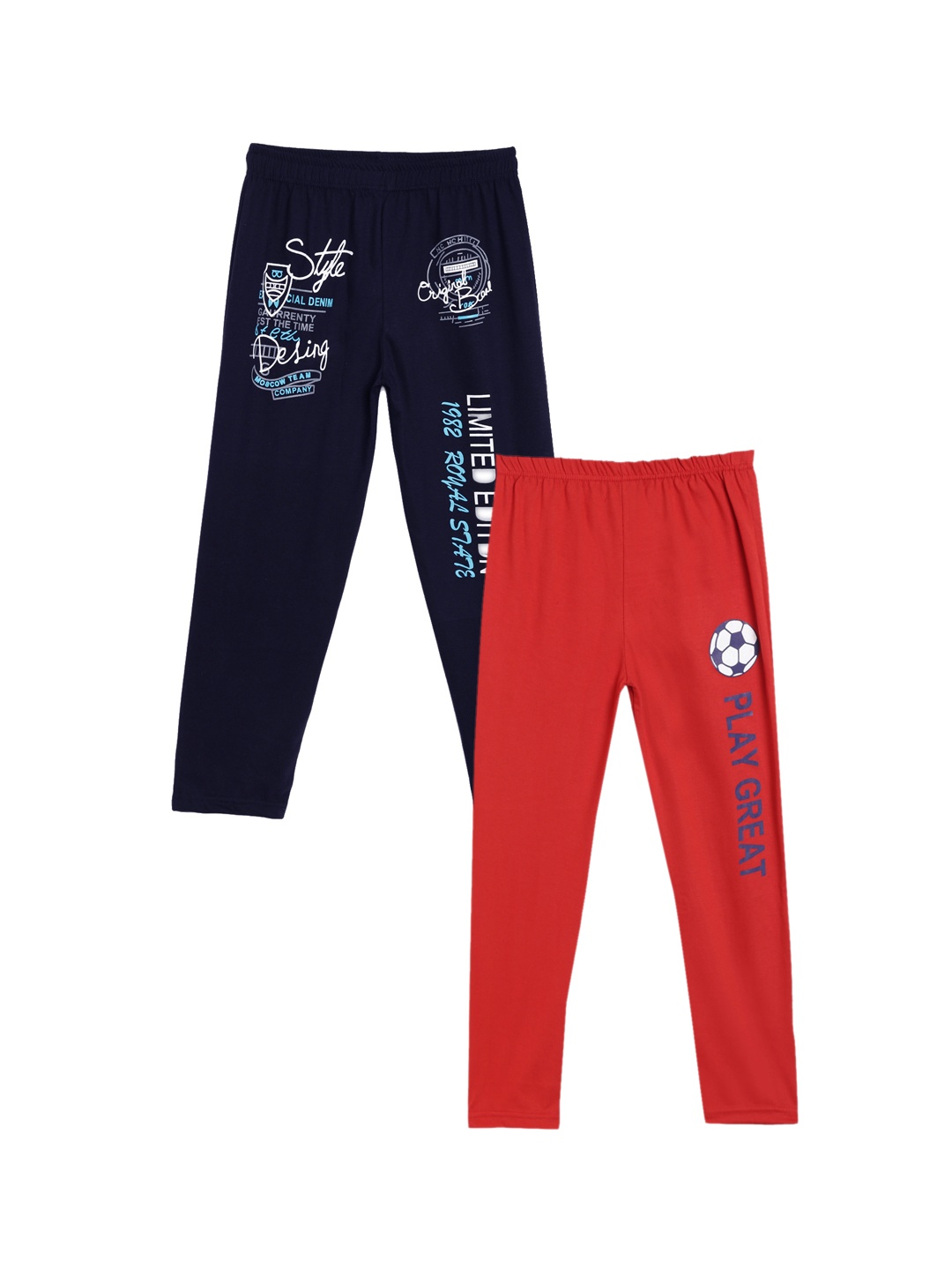 SWEET ANGEL Boys Pack of 2 Printed Straight-Fit Track Pants, Navy blue