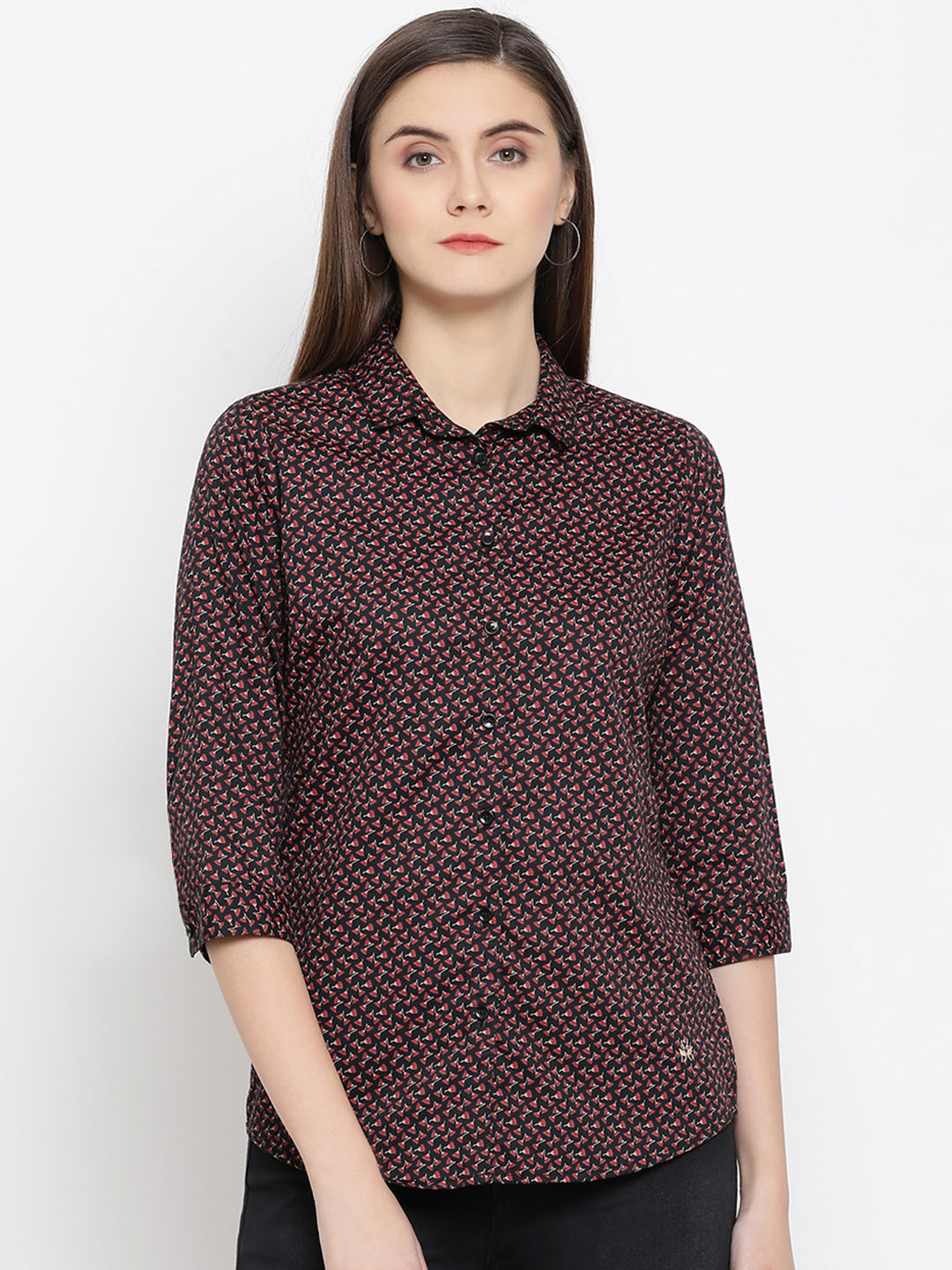 

Crimsoune Club Women Maroon & Peach-Coloured Slim Fit Printed Casual Shirt