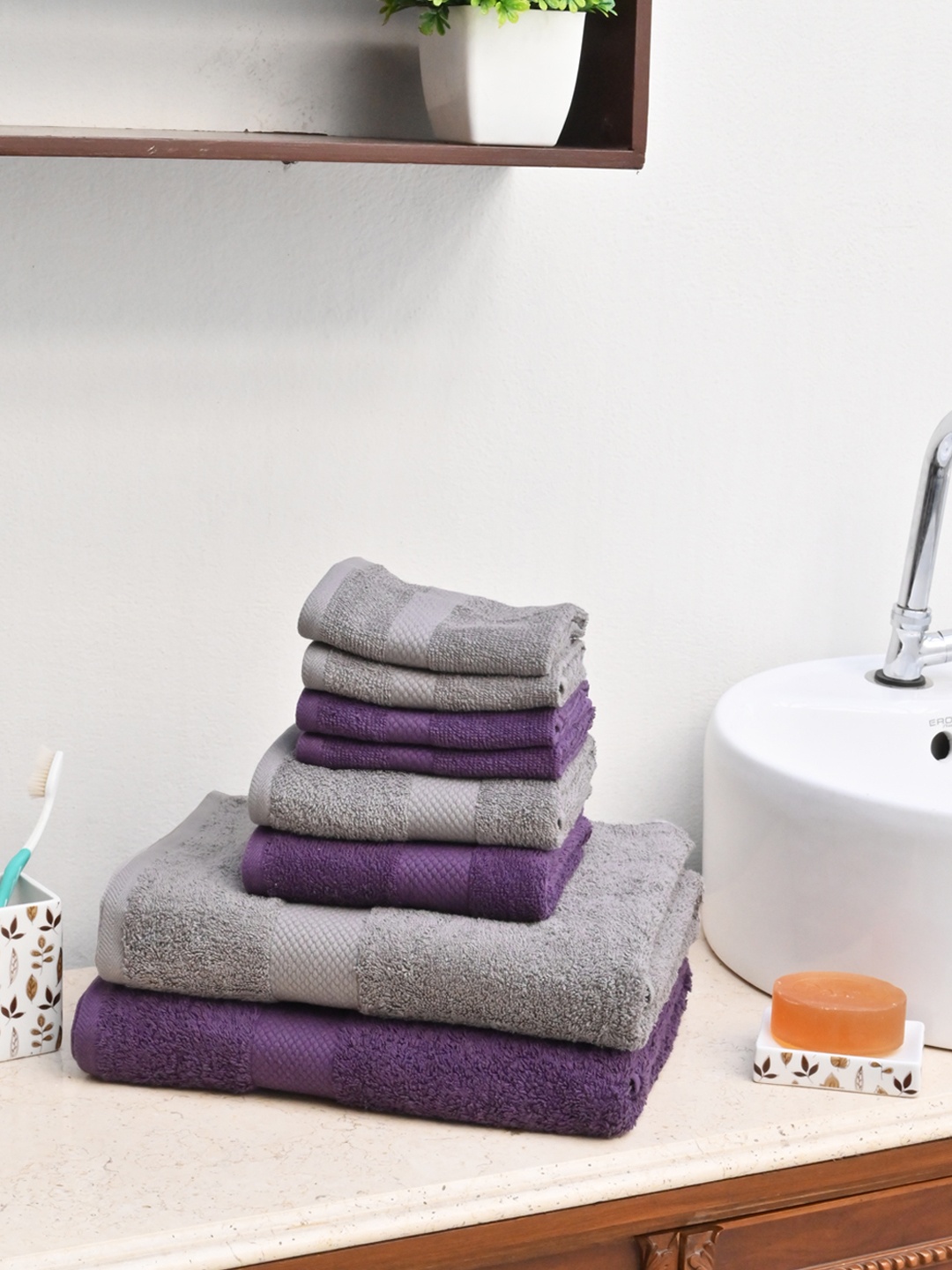 

Avira Home Unisex Pack of 8 Solid Value 500 GSM Towels, Purple