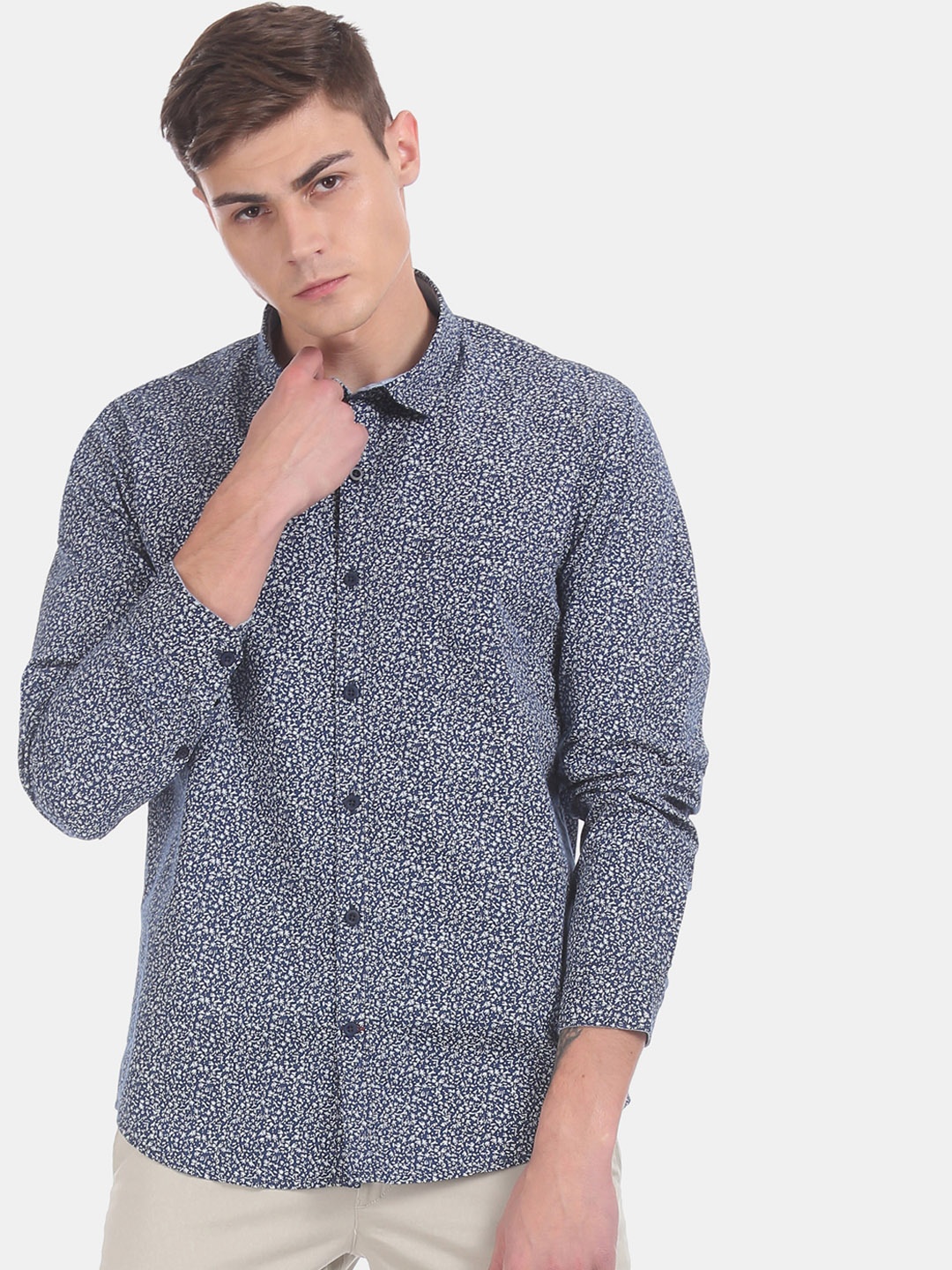 

Ruggers Men Navy Blue Regular Fit Printed Casual Shirt