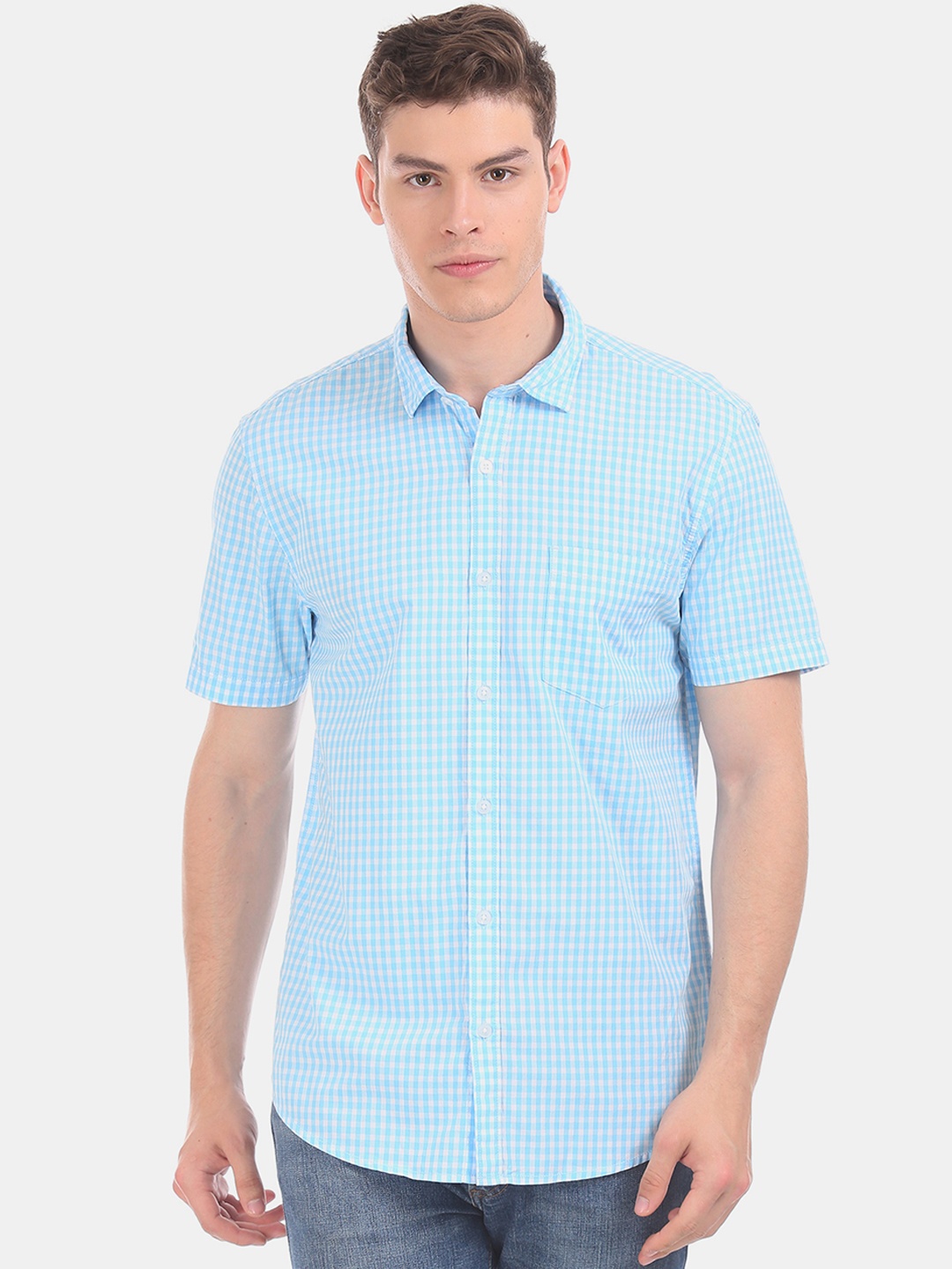 

Ruggers Men Blue & White Regular Fit Checked Casual Shirt