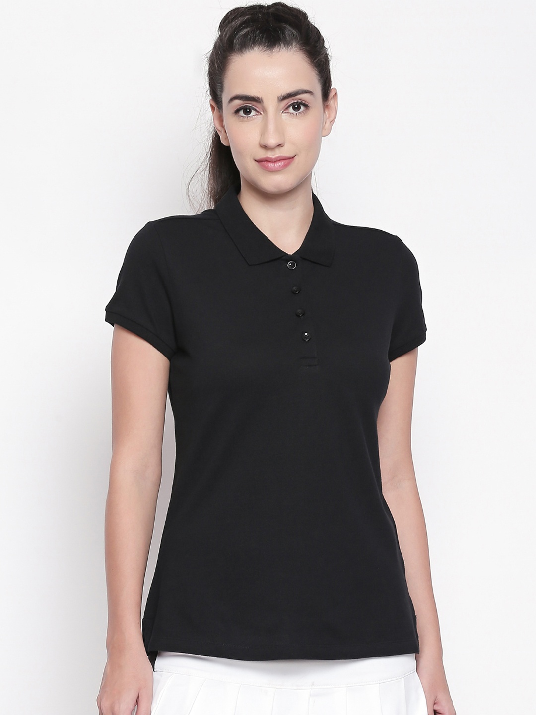 

Ajile by Pantaloons Women Black Solid Polo Collar T-shirt