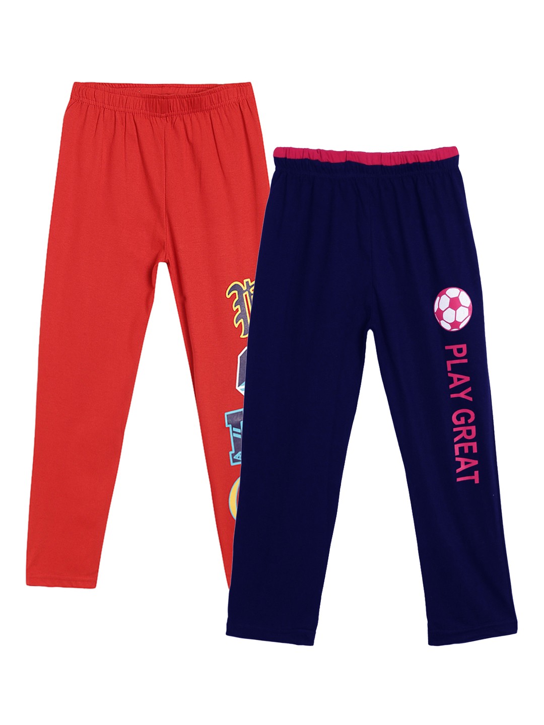 

SWEET ANGEL Girls Pack of 2 Navy Blue & Red Printed Straight-Fit Track Pants