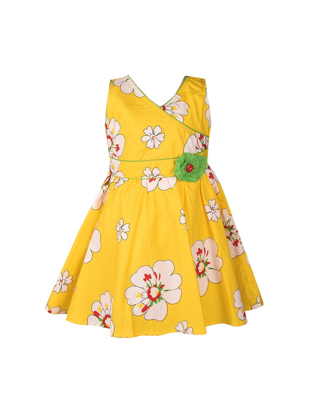 

Wish Karo Girls Yellow & Off-White Printed Fit and Flare Dress
