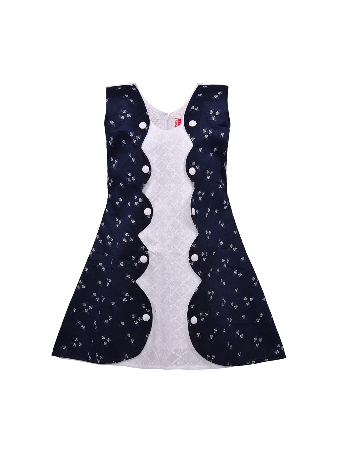 

Wish Karo Girls Navy Blue & White Printed Fit and Flare Dress
