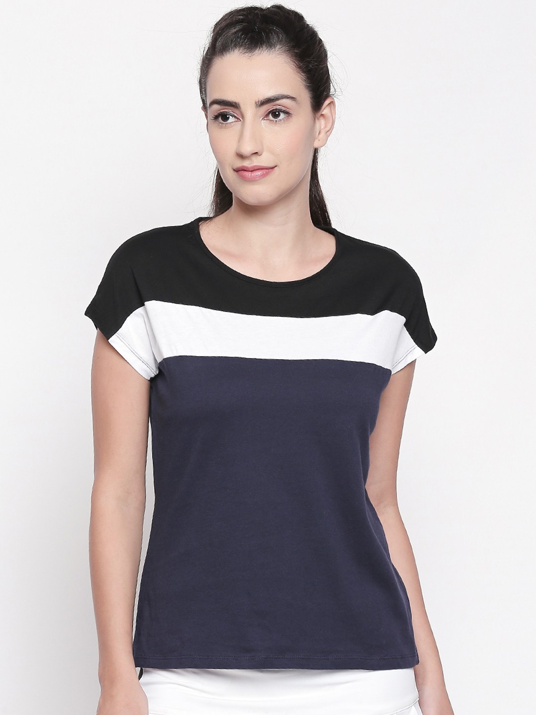

Ajile by Pantaloons Women Navy Blue & Black Colourblocked Top