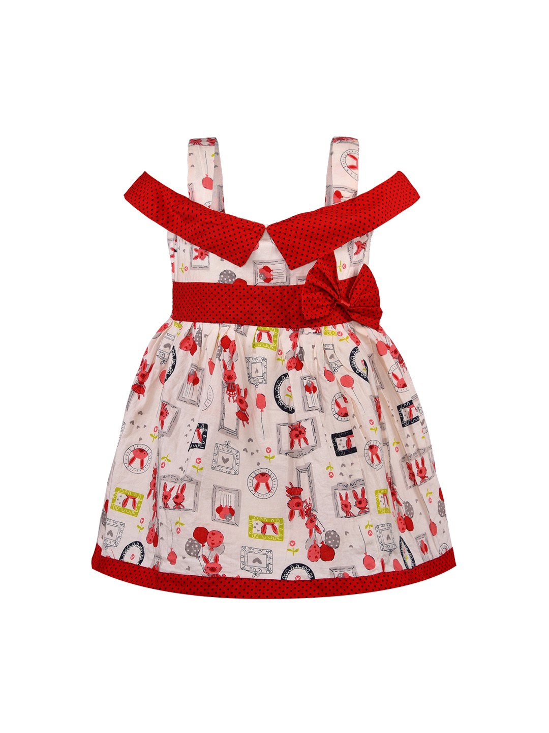 

Wish Karo Girls Red & Off-White Printed Fit and Flare Dress