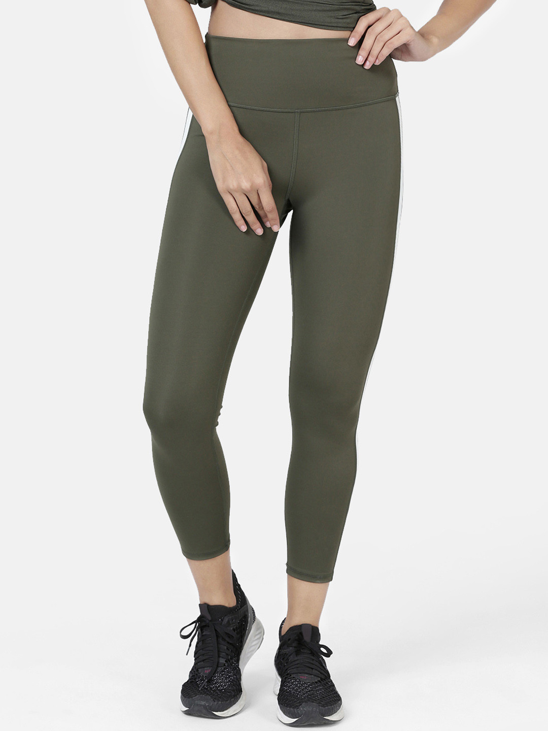 

Enamor Women Athleisure Olive Green Solid Hugged Fit Gym Training Leggings Tights
