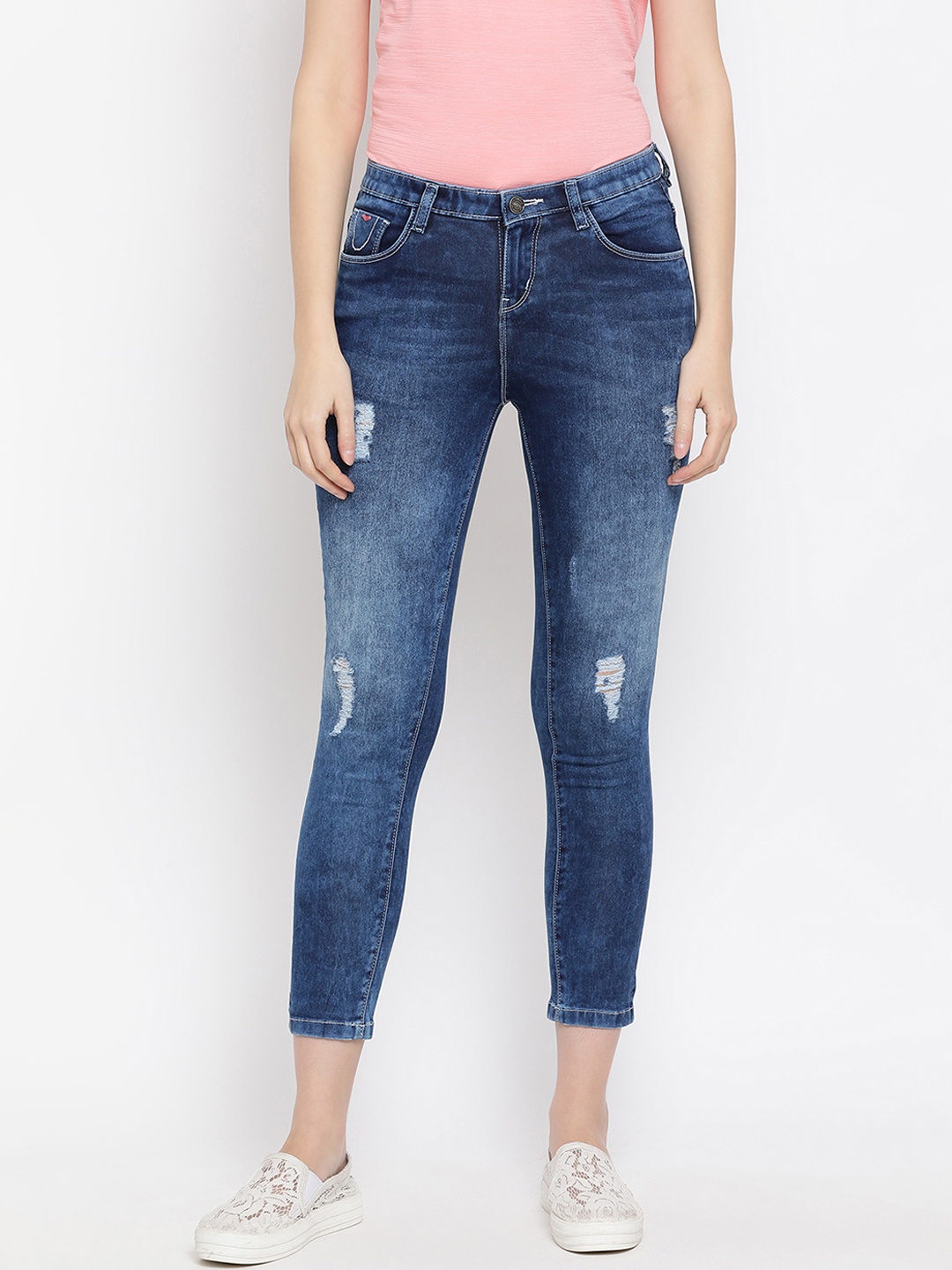 

Crimsoune Club Women Blue Super Skinny Fit Mid-Rise Mildly Distressed Jeans