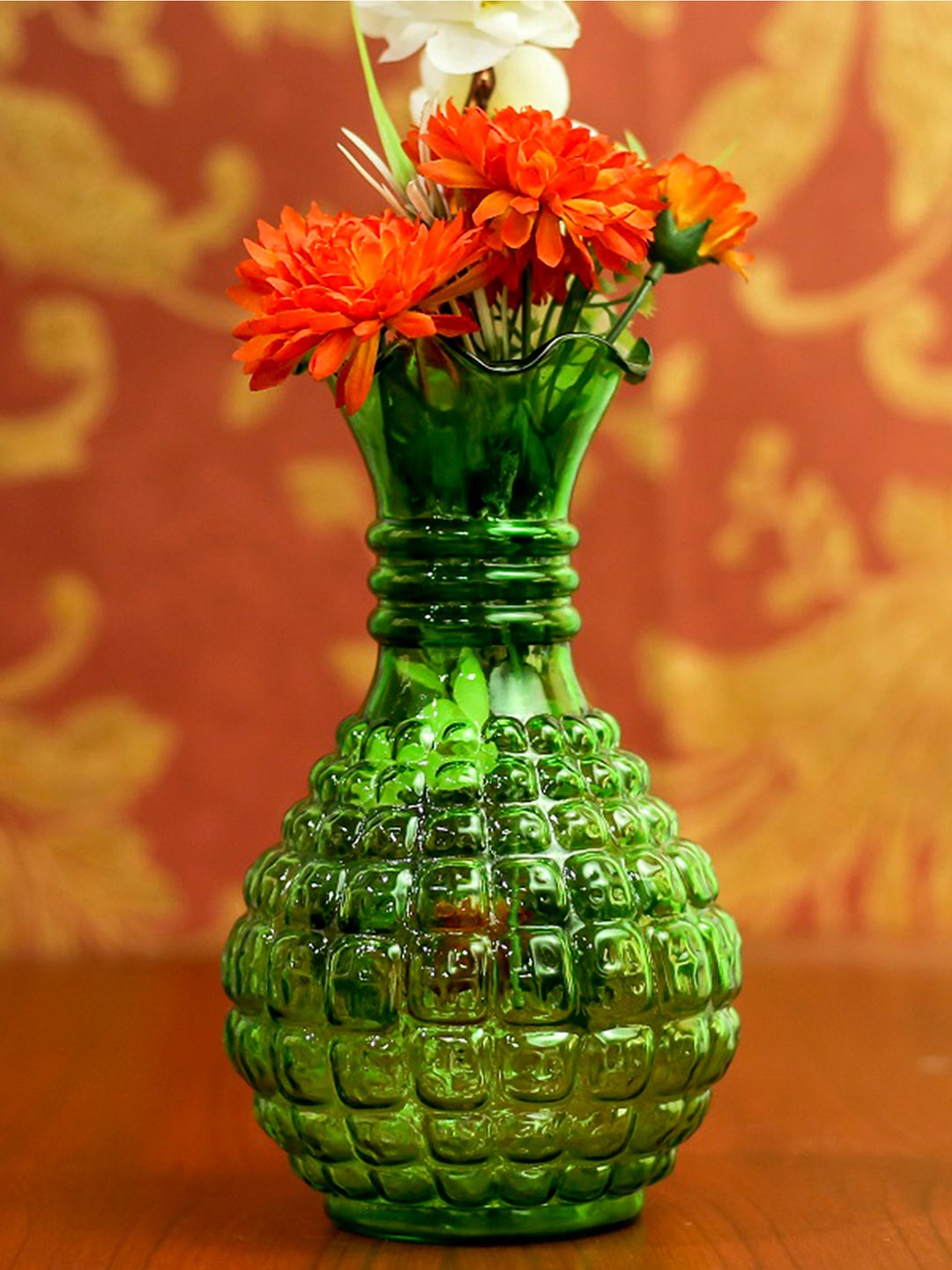 Homesake Green Textured Classic Cubist Lush Flower Vase