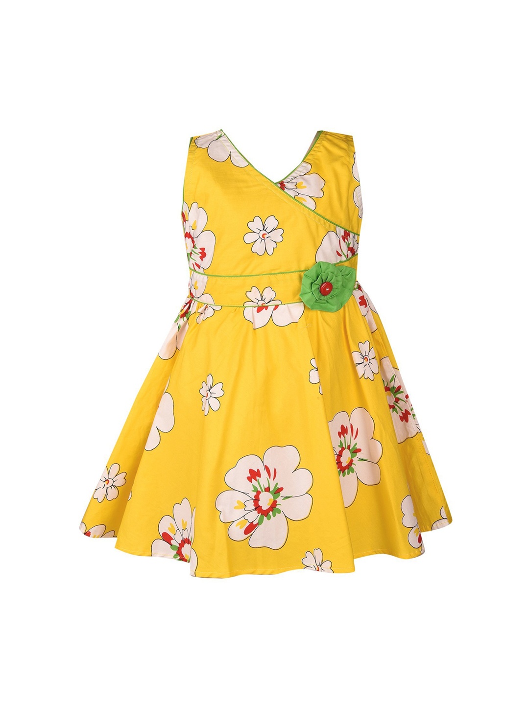 

Wish Karo Girls Yellow & Off-White Printed Fit and Flare Dress