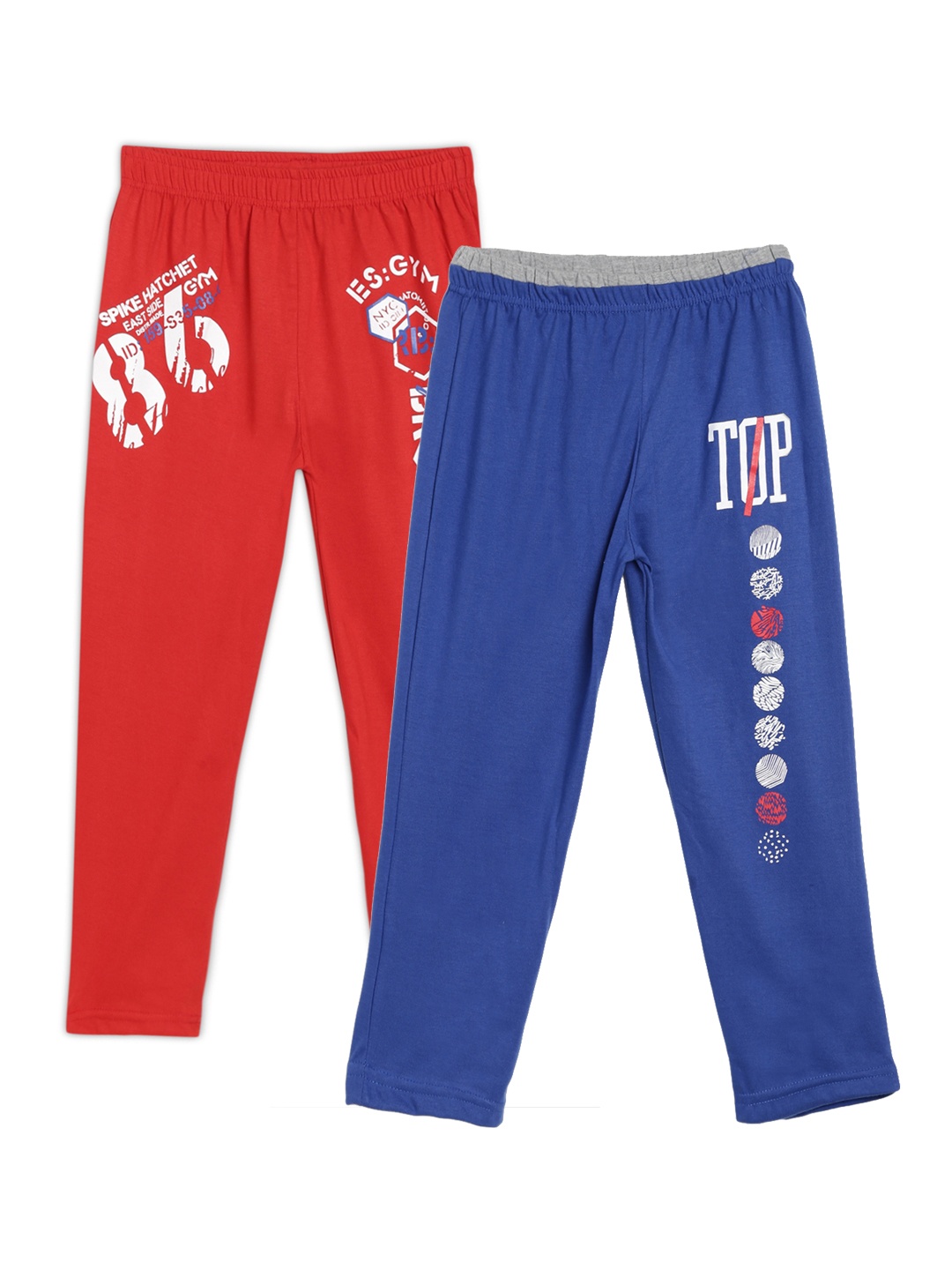 

SWEET ANGEL Girls Pack of 2 Blue & Red Printed Straight-Fit Track Pants