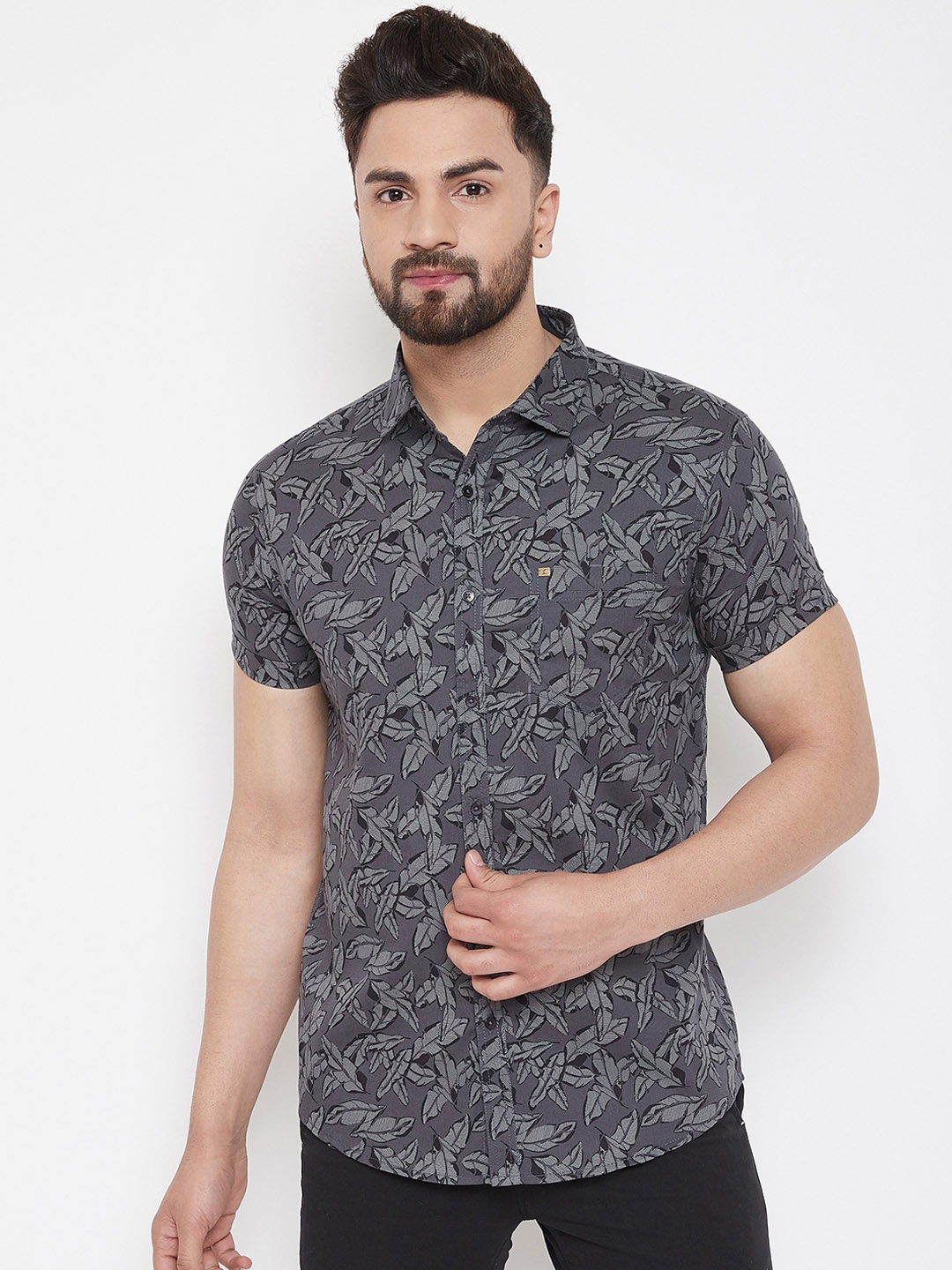 

Canary London Men Grey Smart Slim Fit Printed Casual Shirt