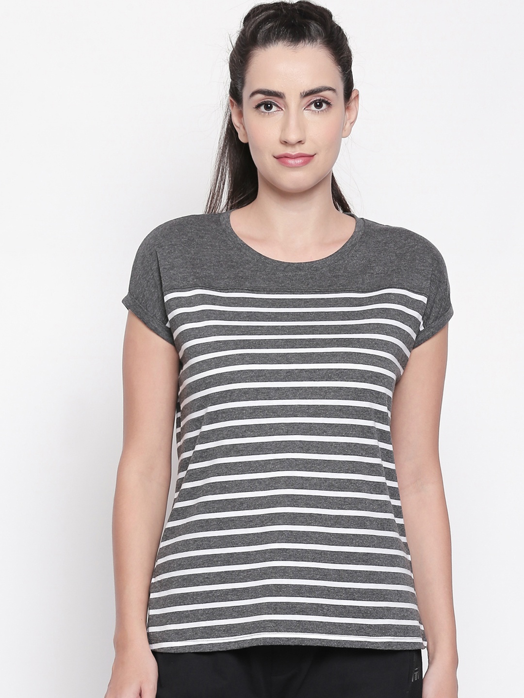 

Ajile by Pantaloons Women Grey & White Striped Top