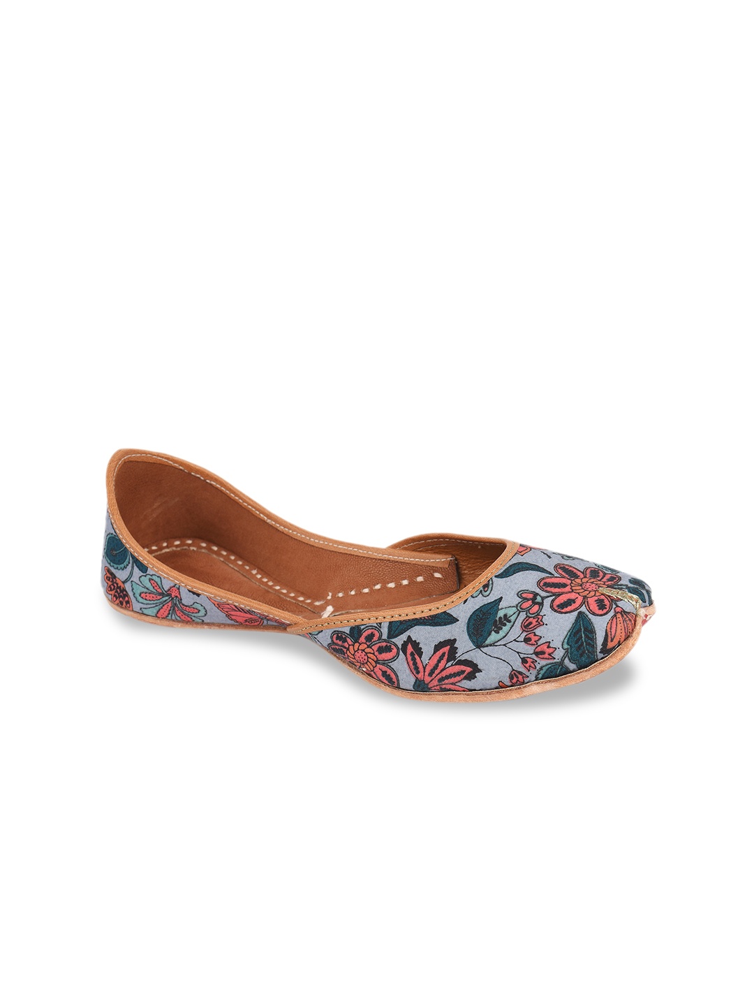 

DESI COLOUR Women Blue Printed Leather Mojaris