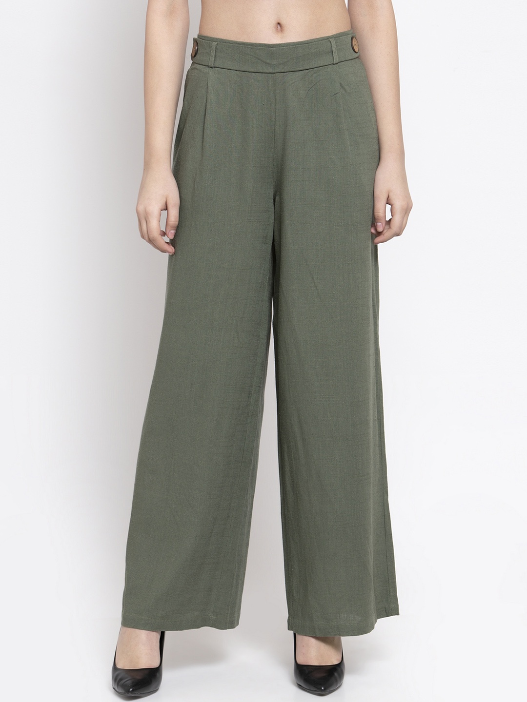 

Gipsy Women Olive Green Loose Fit Solid Parallel Trousers