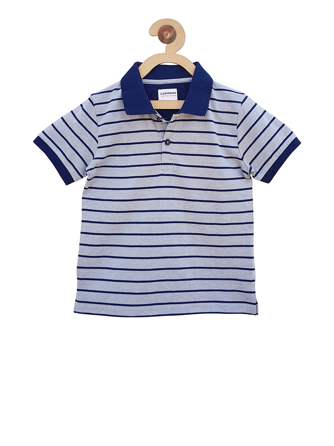 

Campana Boys Grey Striped Polo Collar T-shirt