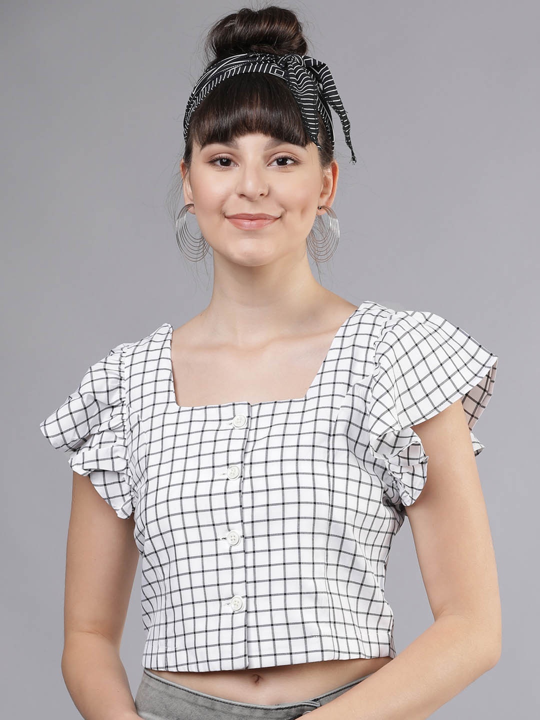 

Tokyo Talkies Women Black & White Checked Crop Top
