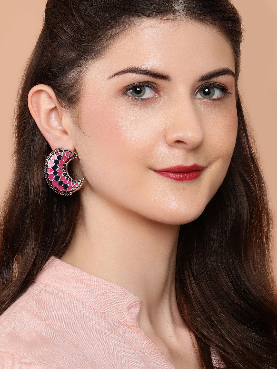 

Rubans Gold-Plated & Pink Crescent Shaped Handcrafted Studs