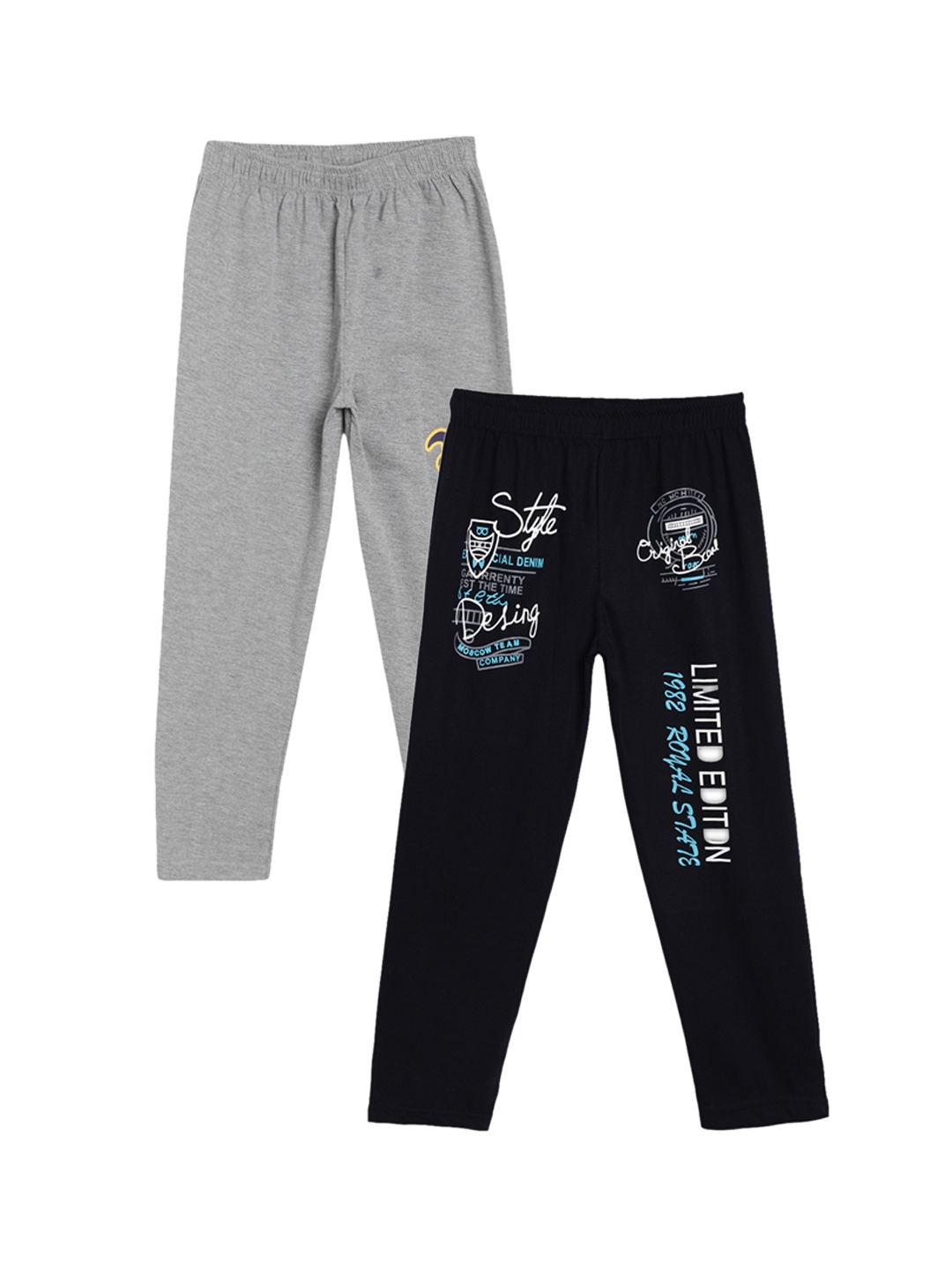 

SWEET ANGEL Girls Pack of 2 Black & Grey Melange Printed Straight-Fit Track Pants