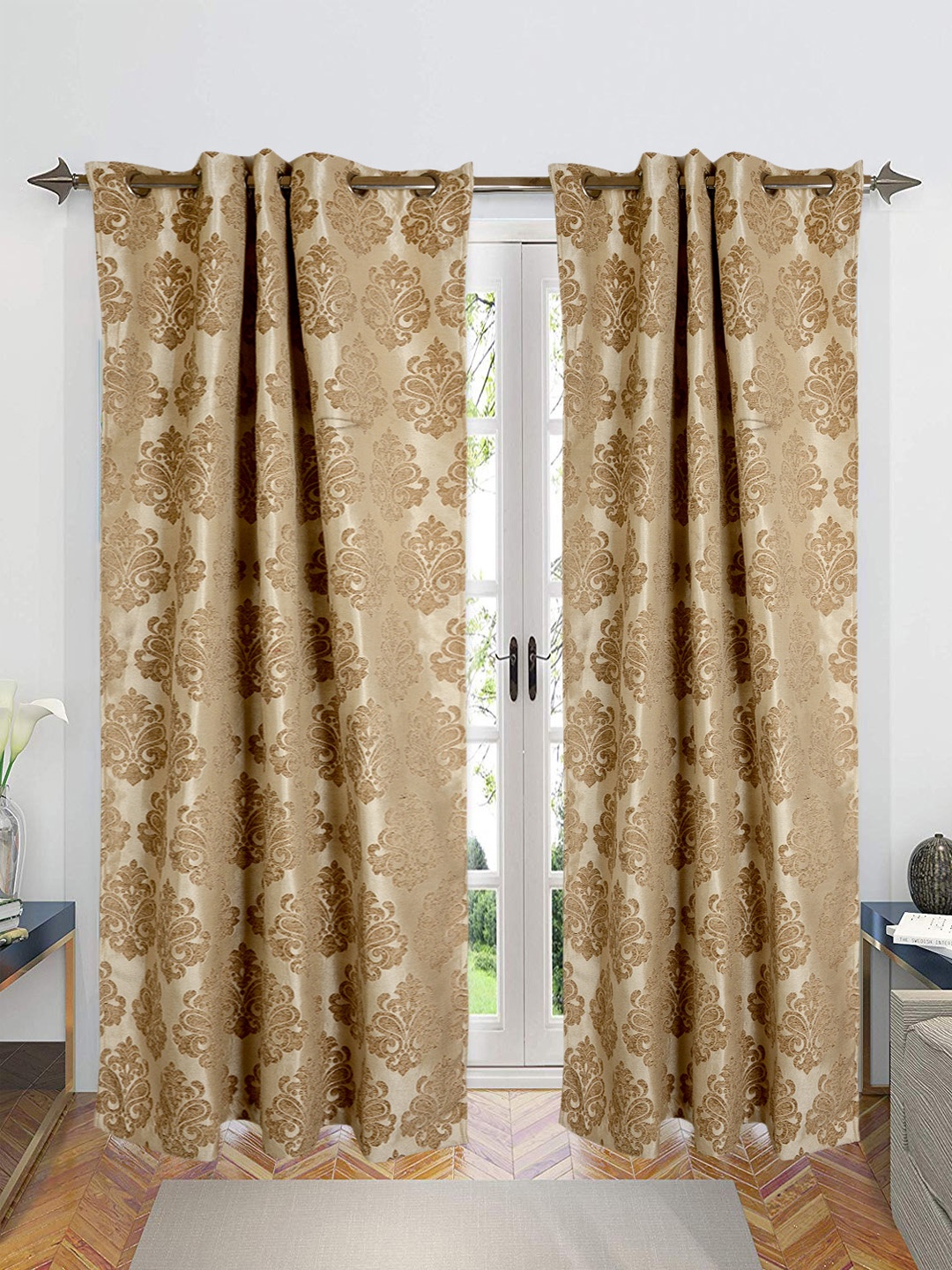 

Saral Home Medallion Chenille Blackout Set of 2 Long Door Curtains, Gold