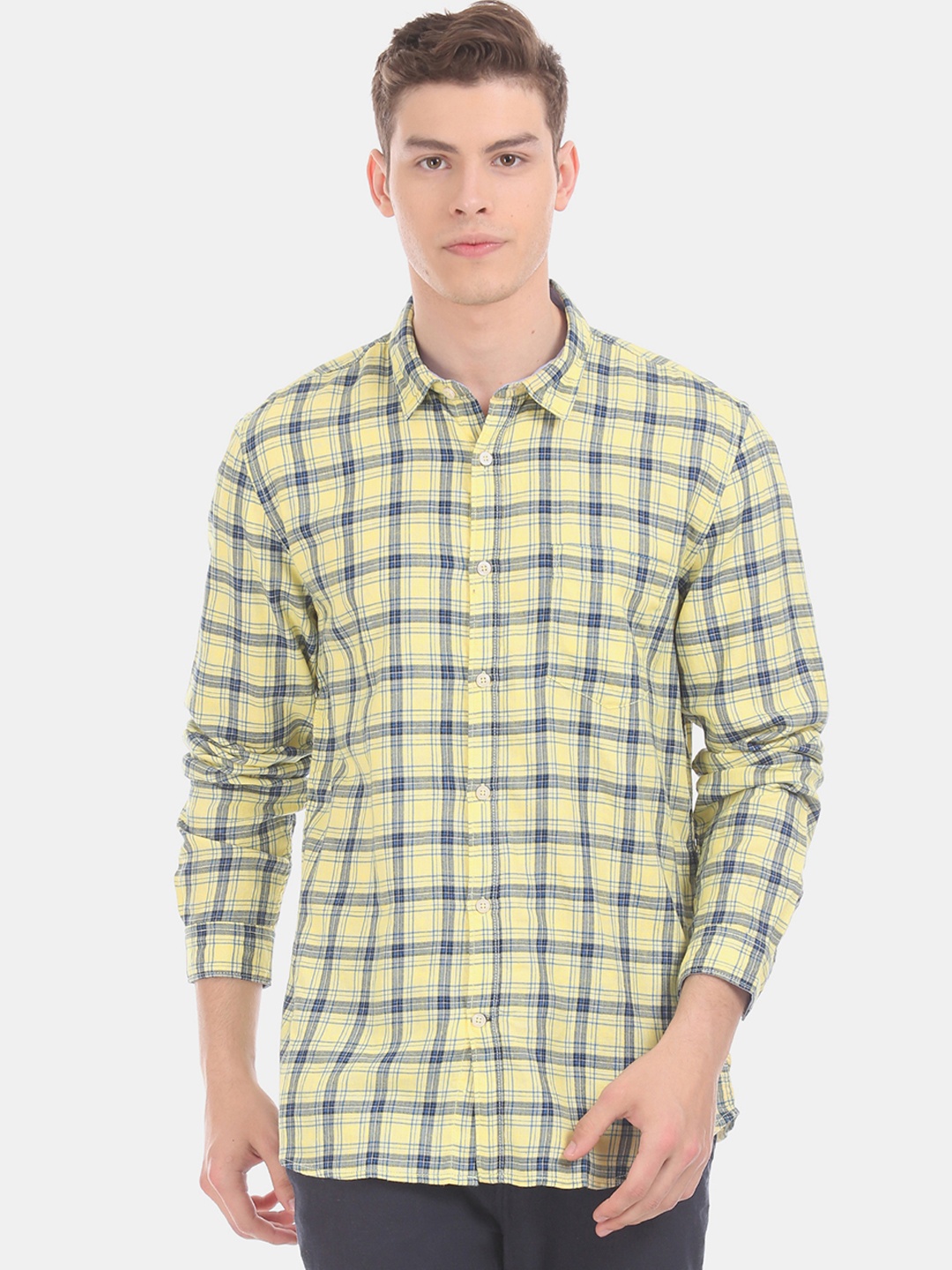 

Ruggers Men Yellow & Blue Regular Fit Checked Casual Shirt