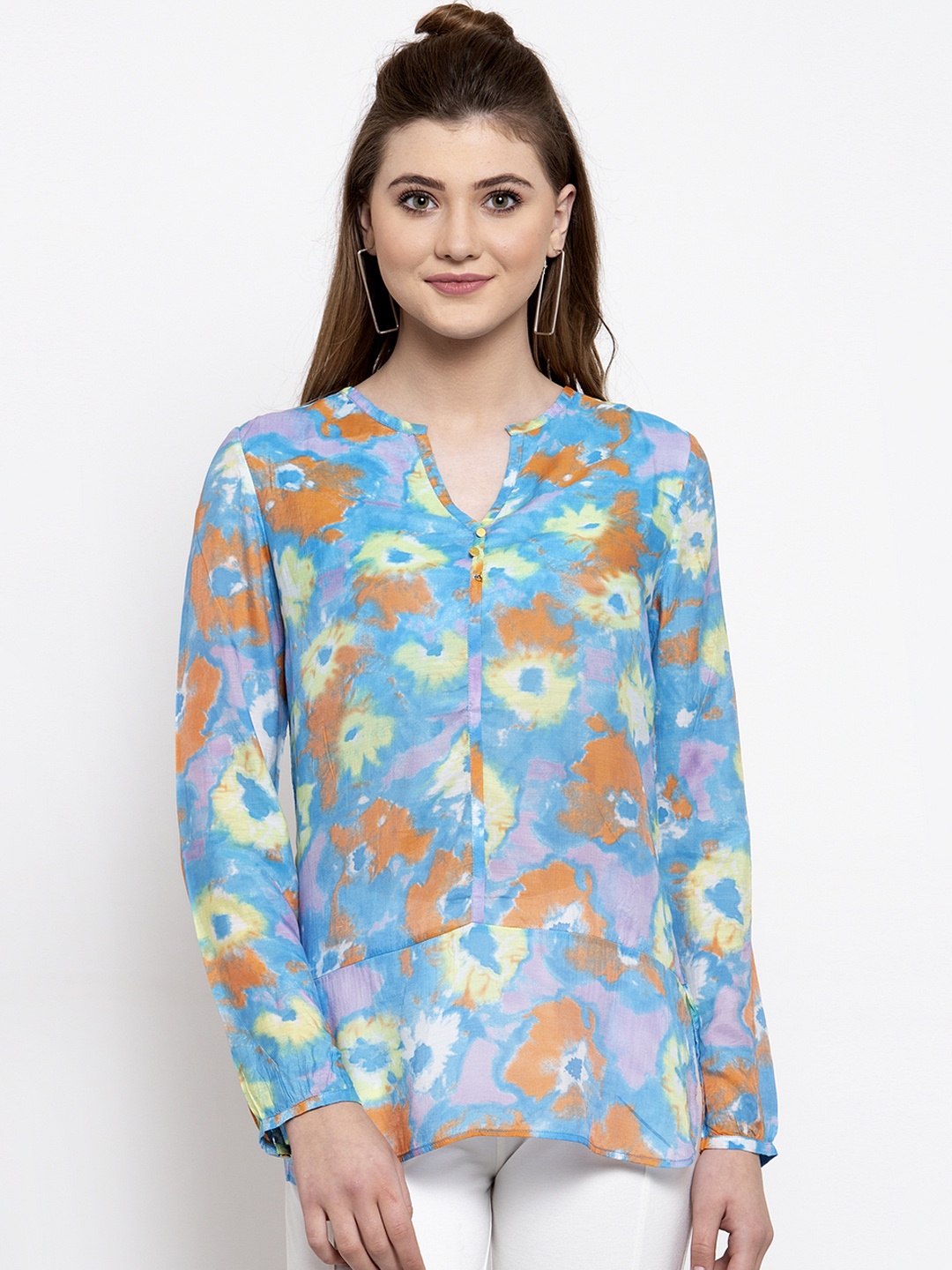

Gipsy Women Blue & Orange Printed Longline Top
