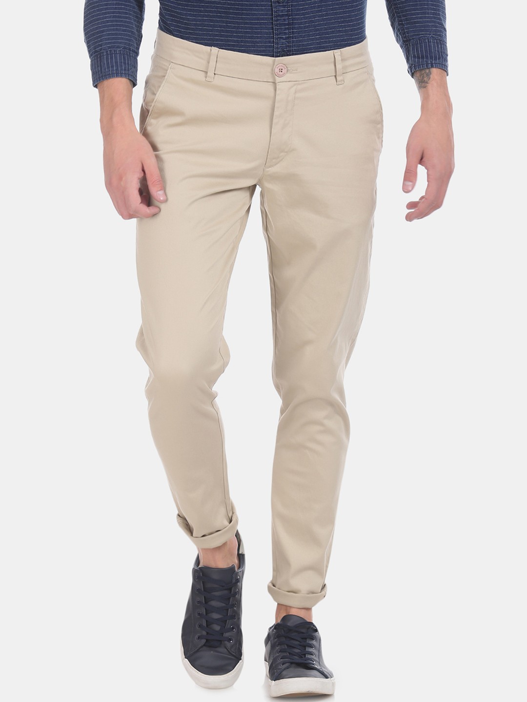 

Ruggers Men Beige Slim Fit Solid Regular Trousers