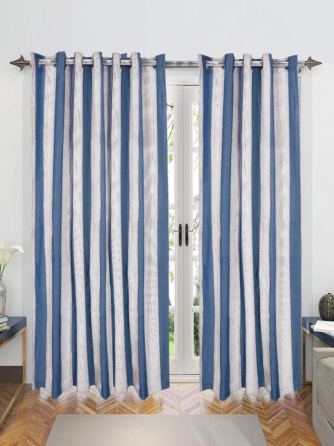 

Saral Home Bamboo Cotton Set of 2 Blue Long Door Curtains
