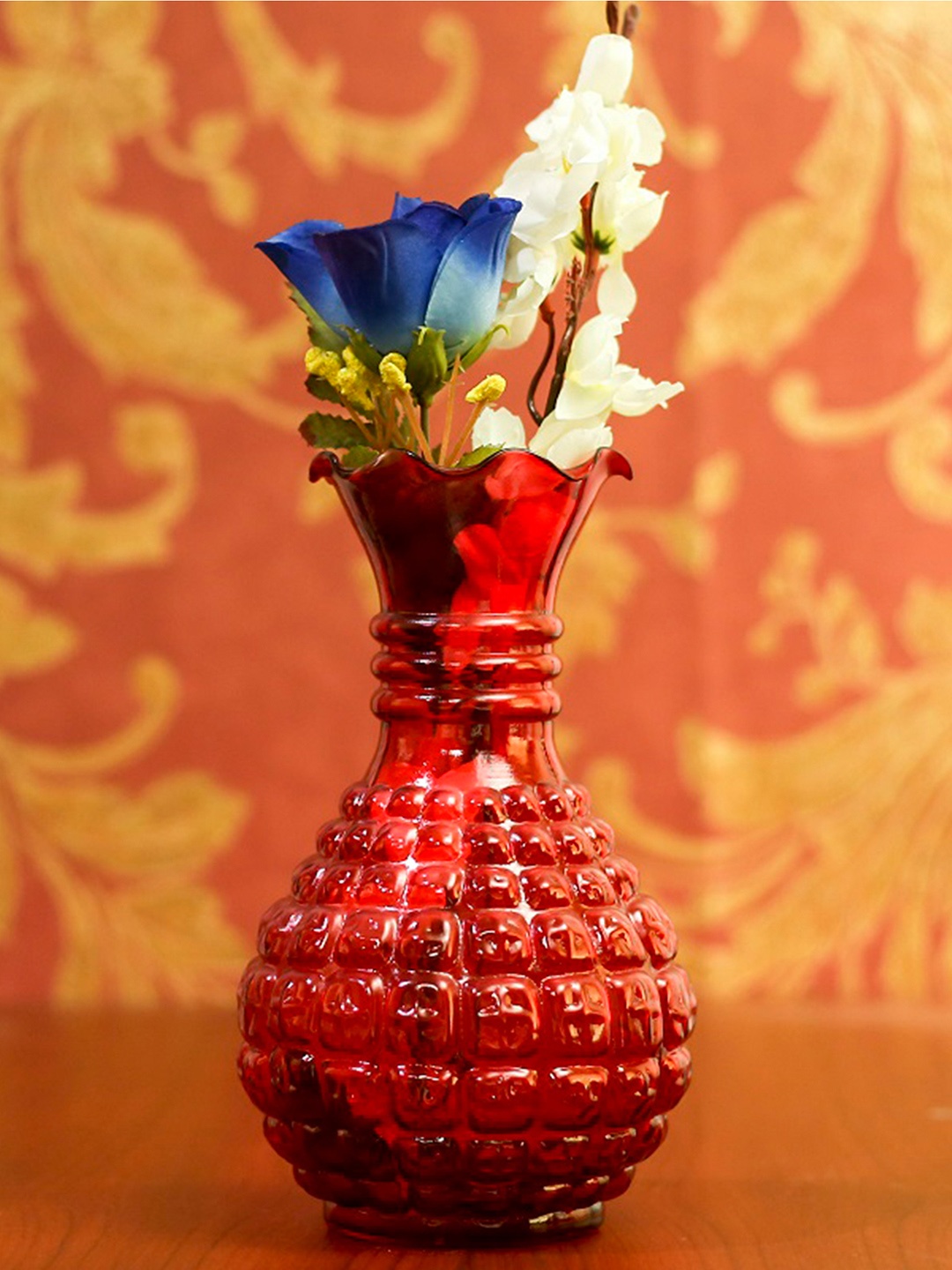 

Homesake Red Textured Classic Cubist Lush Flower Vase