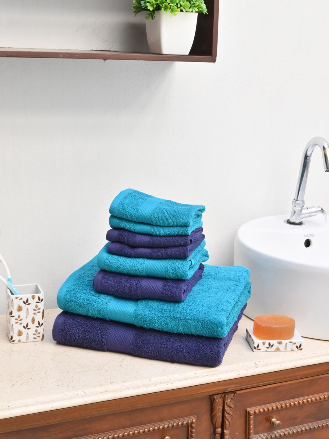 

Avira Home Unisex Pack of 8 Solid Value 500 GSM Towel Set, Navy blue