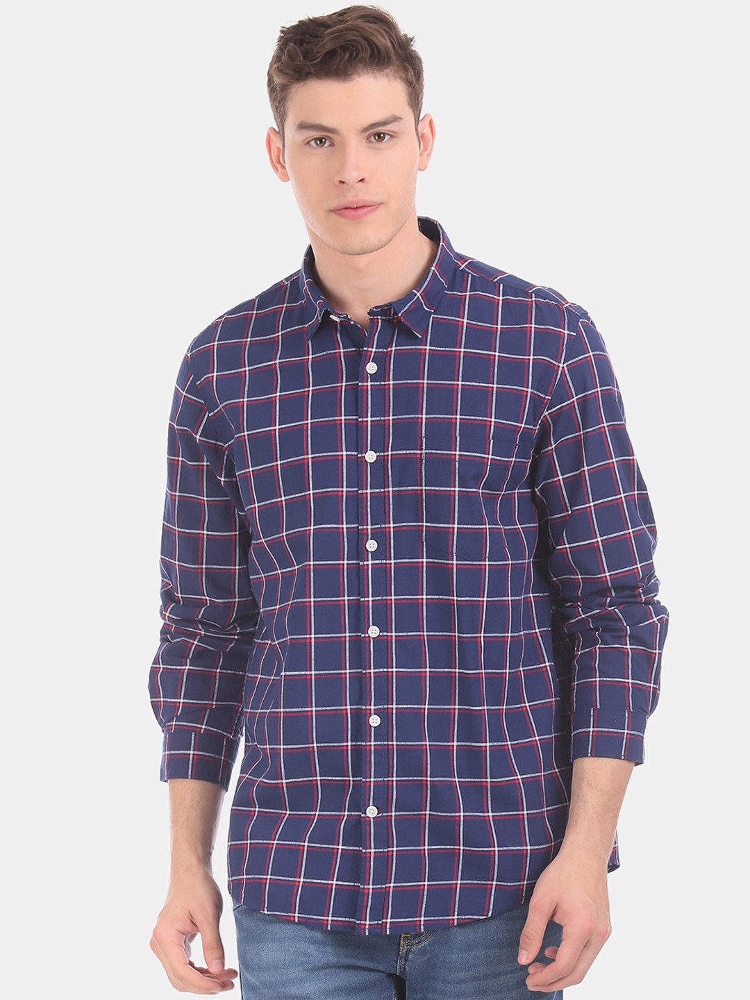 

Ruggers Men Blue Regular Fit Checked Casual Shirt